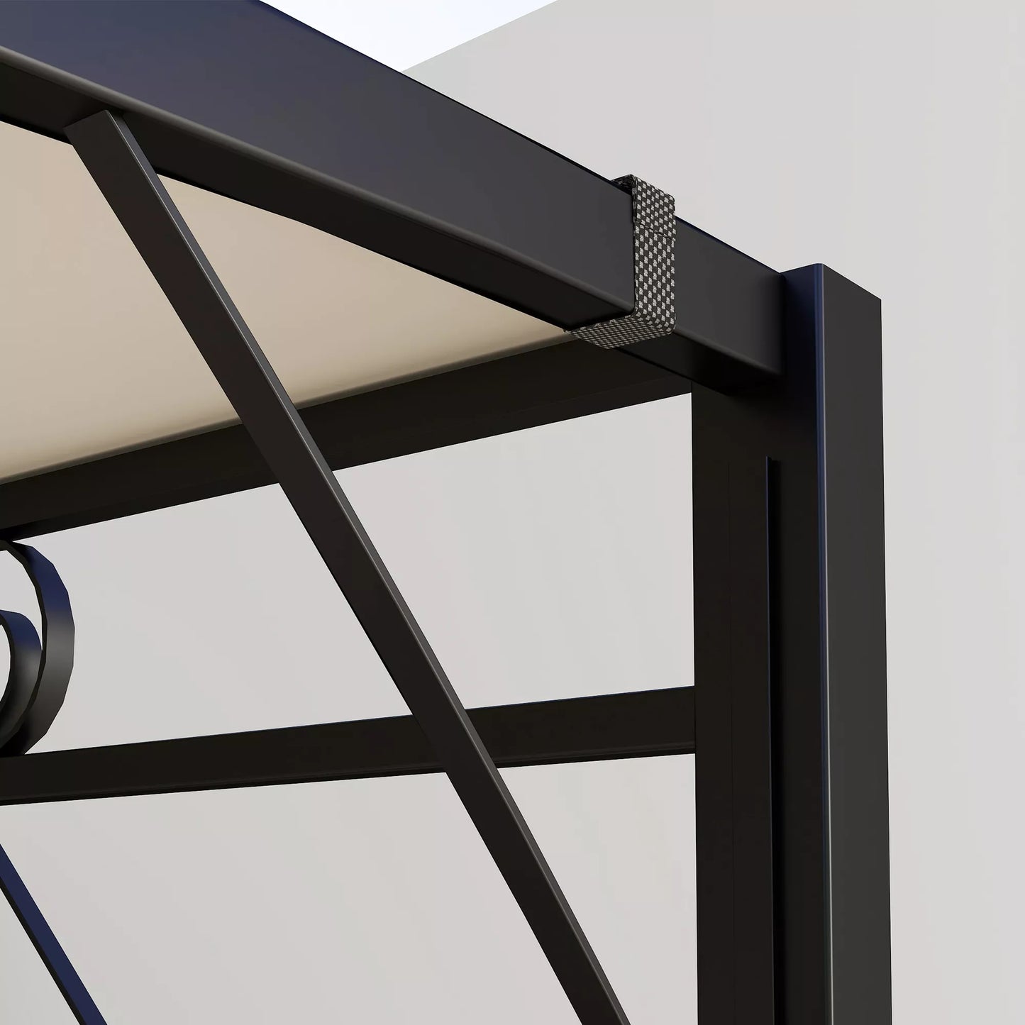 Paviljonas su atlenkiamu stogo prailginimu, atsparus atmosferos poveikiui, 3 x 2,5 m, kreminės baltos spalvos