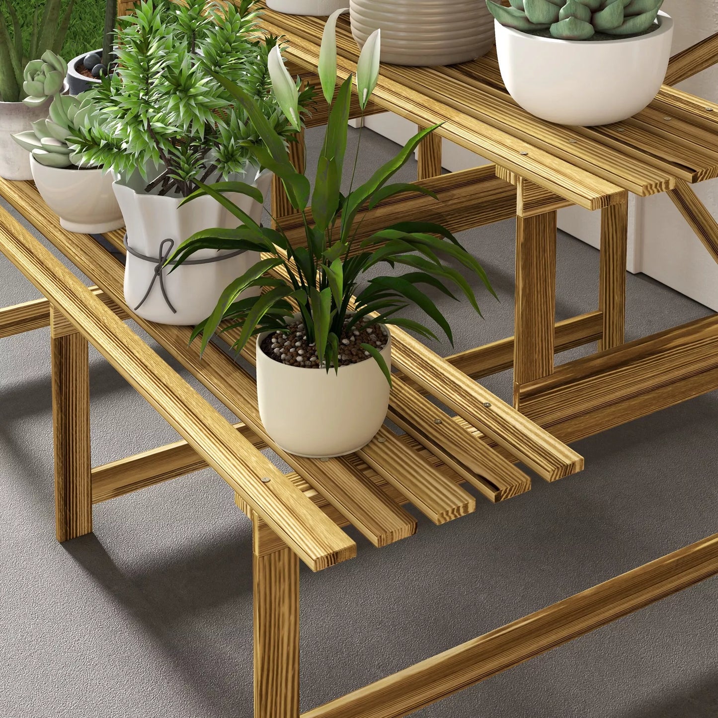 Pakyla augalams, gėlių stovas, augalų lentyna, 3 pakopos, eglės mediena, 120 x 80 x 78cm