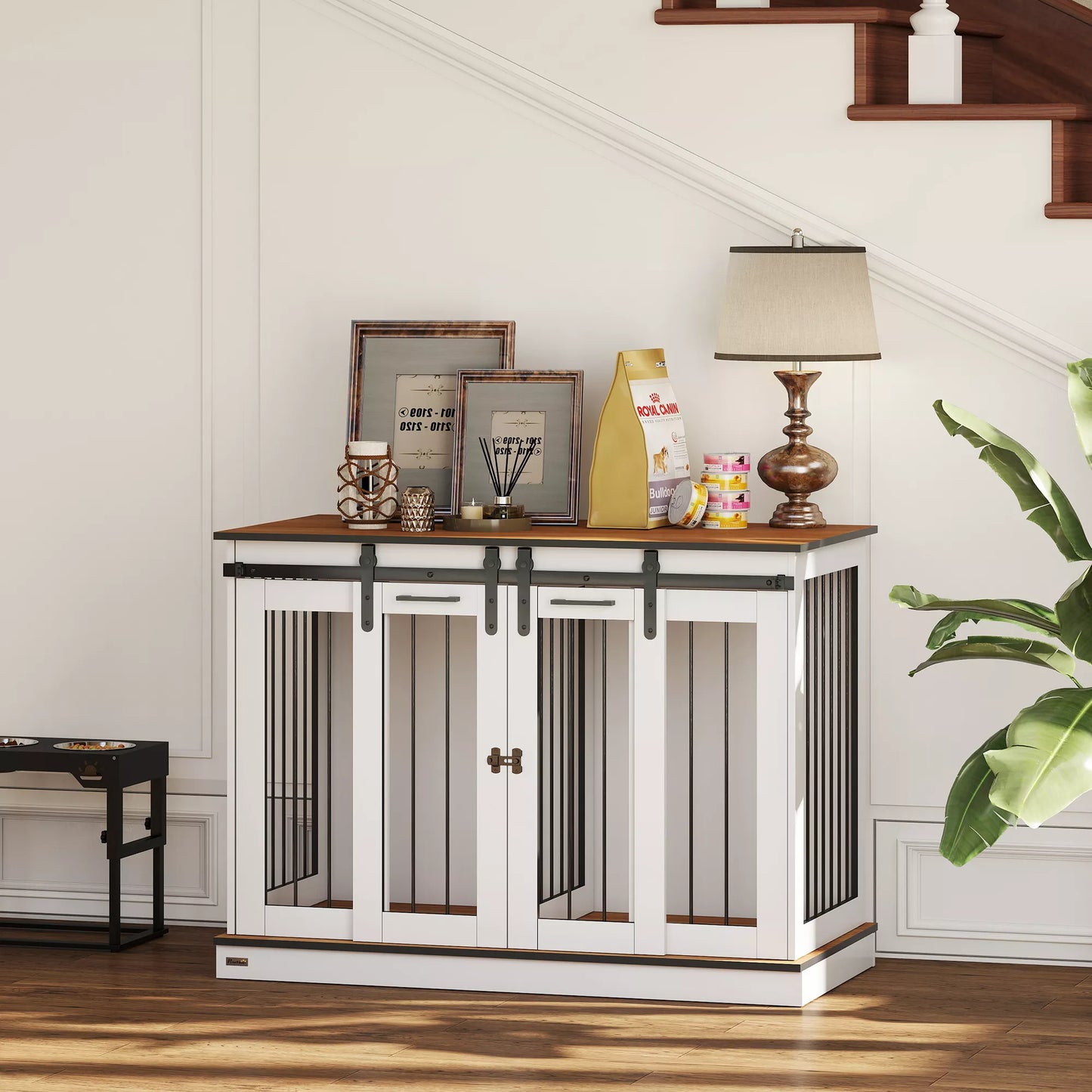 Šunų narvas su 2 durelėmis, šunų transportavimo dėžė, rustikalus dizainas, užrakinamas, baltas