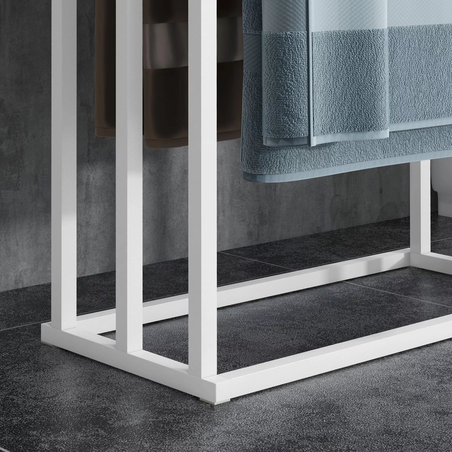 Rankšluosčių laikiklių rinkinys, 3 rankšluosčių strypai, pramoninio dizaino, bambukas, 45 x 22,5 x 86 cm, balta + natūrali