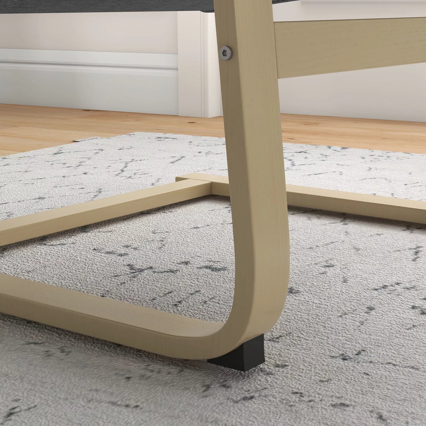 Fotelis su galvos atrama ir porankiais, apmušalas su lininės išvaizdos, medinis rėmas, pilka + natūrali