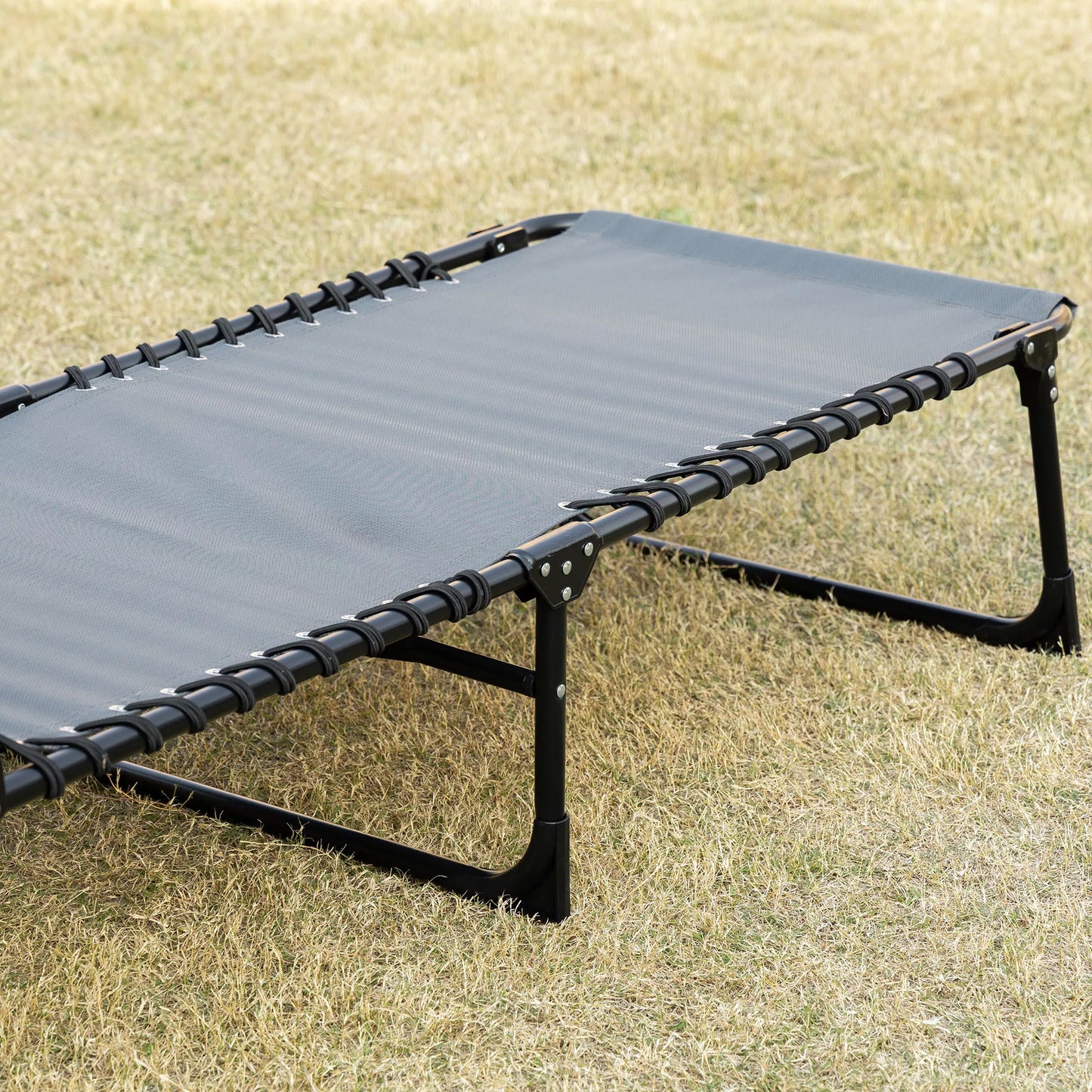 Gultas, sulankstomas gultas su pagalve kaklui, plieninis rėmas, tinklinis audinys, 120 kg apkrova, pilkos spalvos
