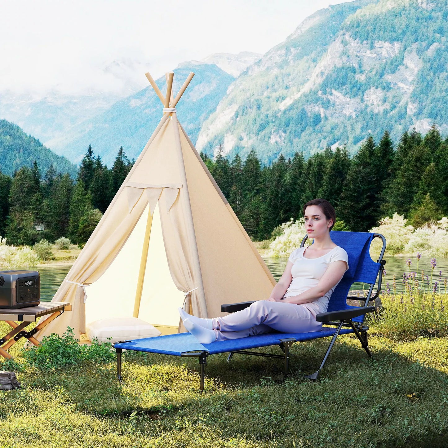 Gultas sodui, sulankstomas, atsparus oro sąlygoms, 194 cm x 72 cm x 31 cm, juodas + tamsiai mėlynas