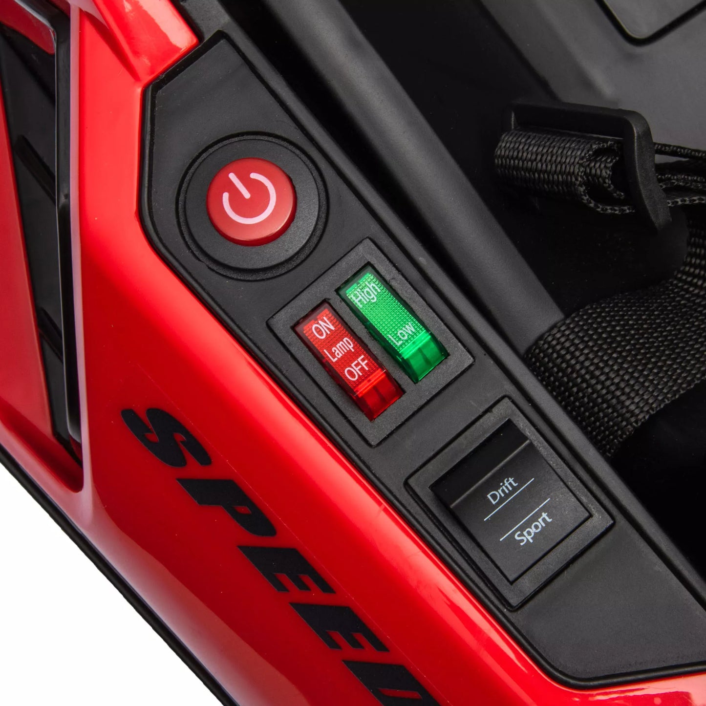 Elektrinis kartingas vaikams, su rageliu ir muzikos funkcija, reguliuojama sėdynė, iki 12 km/h, plastikas, metalas, raudonas