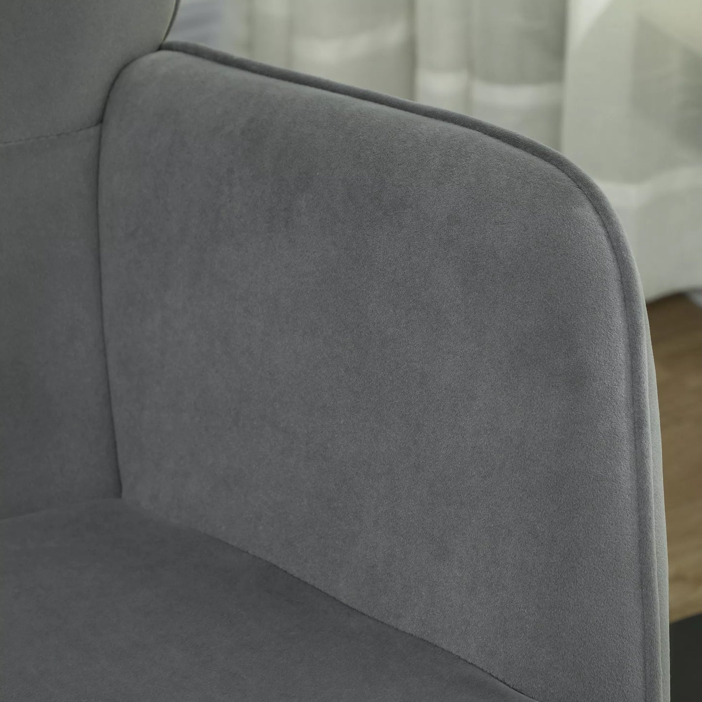 Vintažinė supamoji kėdė, išlenkti bėgeliai, storas paminkštinimas, buko mediena ir plienas, tamsiai pilka