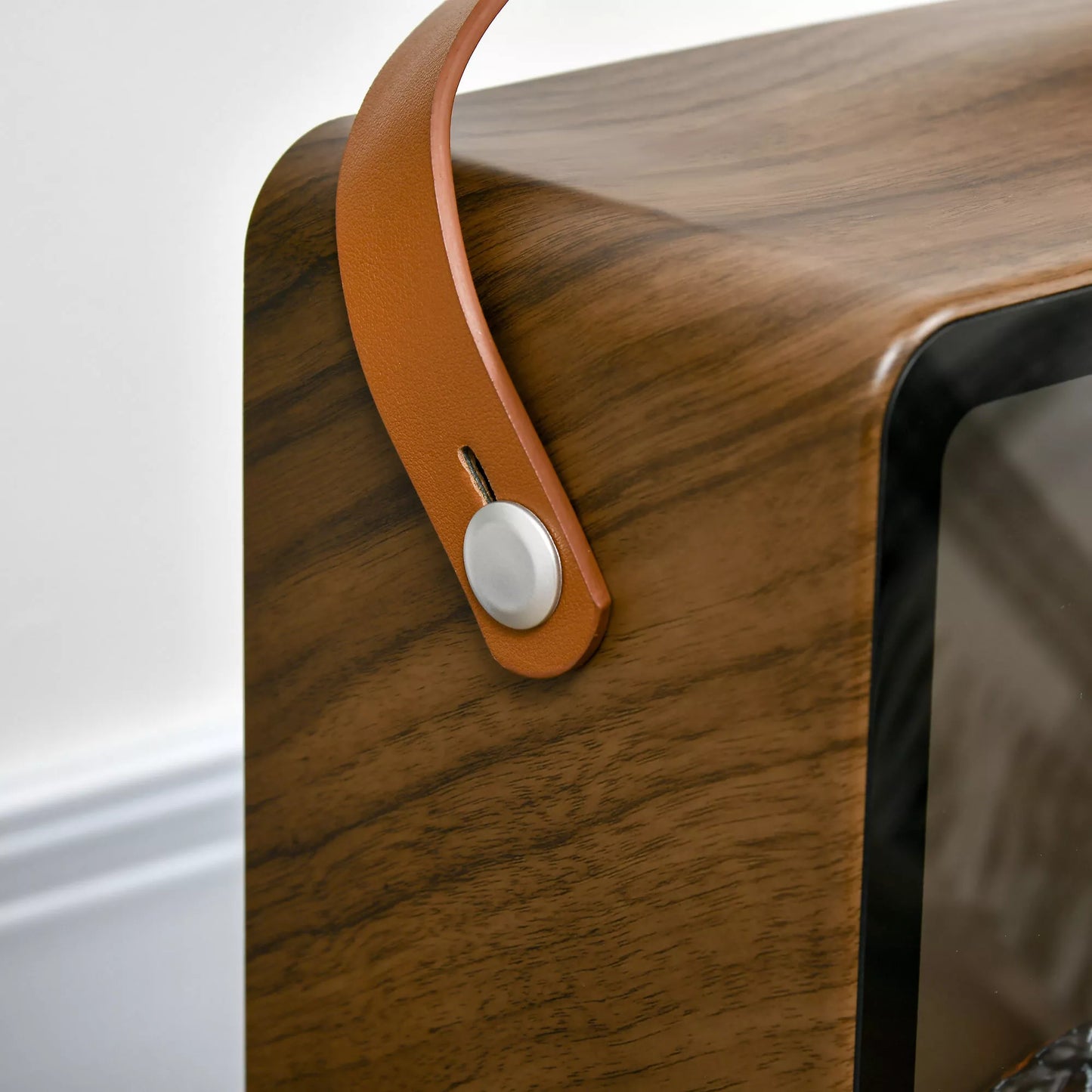 Elektrinis židinys, realistiškas ugnies efektas, 2 šildymo režimai iki 50° C, apsauga nuo perkaitimo, riešuto medienos imitacija, 30,3 x 17,5 x 37,4 cm