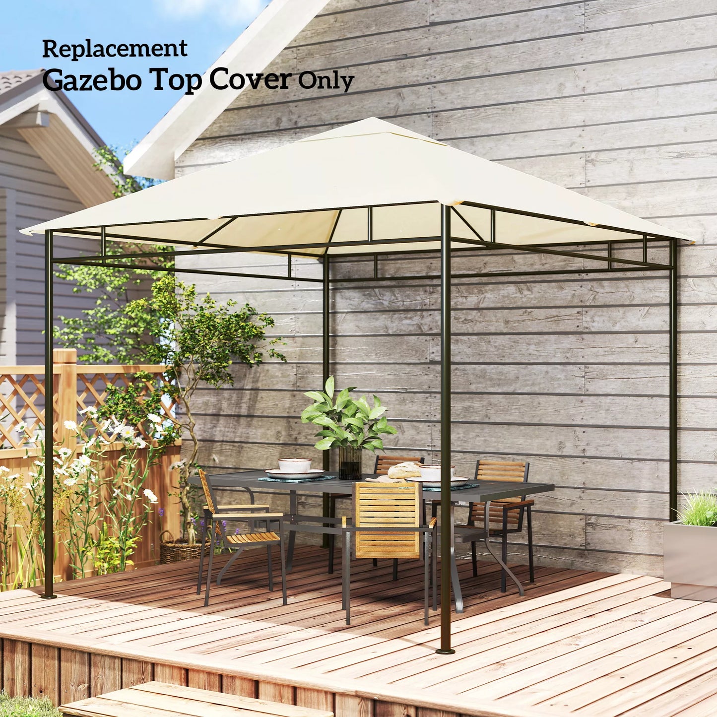 Pavėsinės stogas, keičiamas su 8 drenažo angomis, poliesteris, 3x3 m, kreminis