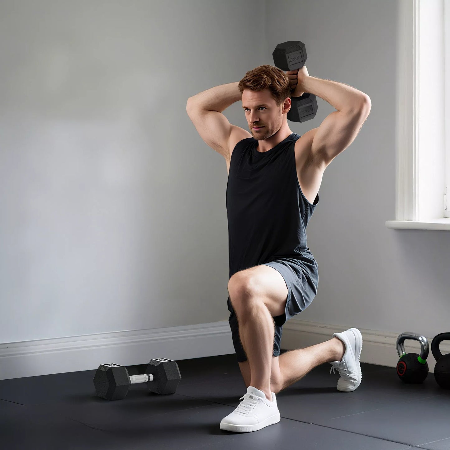 Hanteliai su rifliuota rankena, ketaus hantelis, 2 x 20kg, skirti namams, sporto salei, jėgos treniruotėms