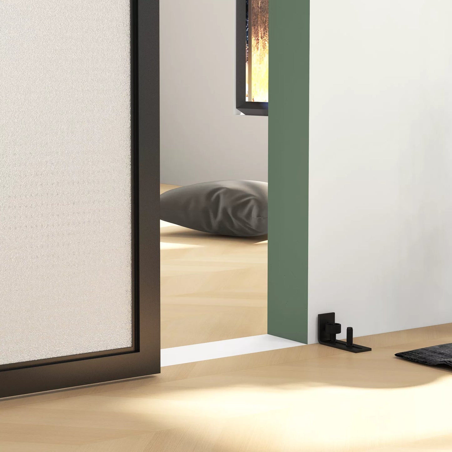 Stumdomų durų komplektas, tylus ir sklandus, medinėms ir cementinėms sienoms, 183 cm, plienas, juodas