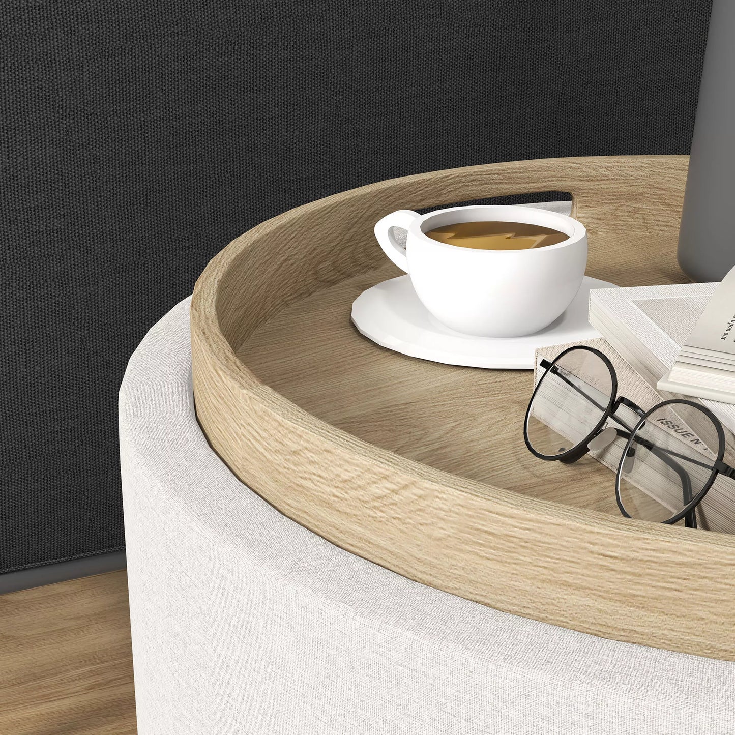 Pufas su paminkštinimu, linas, paslėpta saugykla, apverčiamas dangtis, 56 cm x 56 cm x 42 cm, kreminė + natūrali