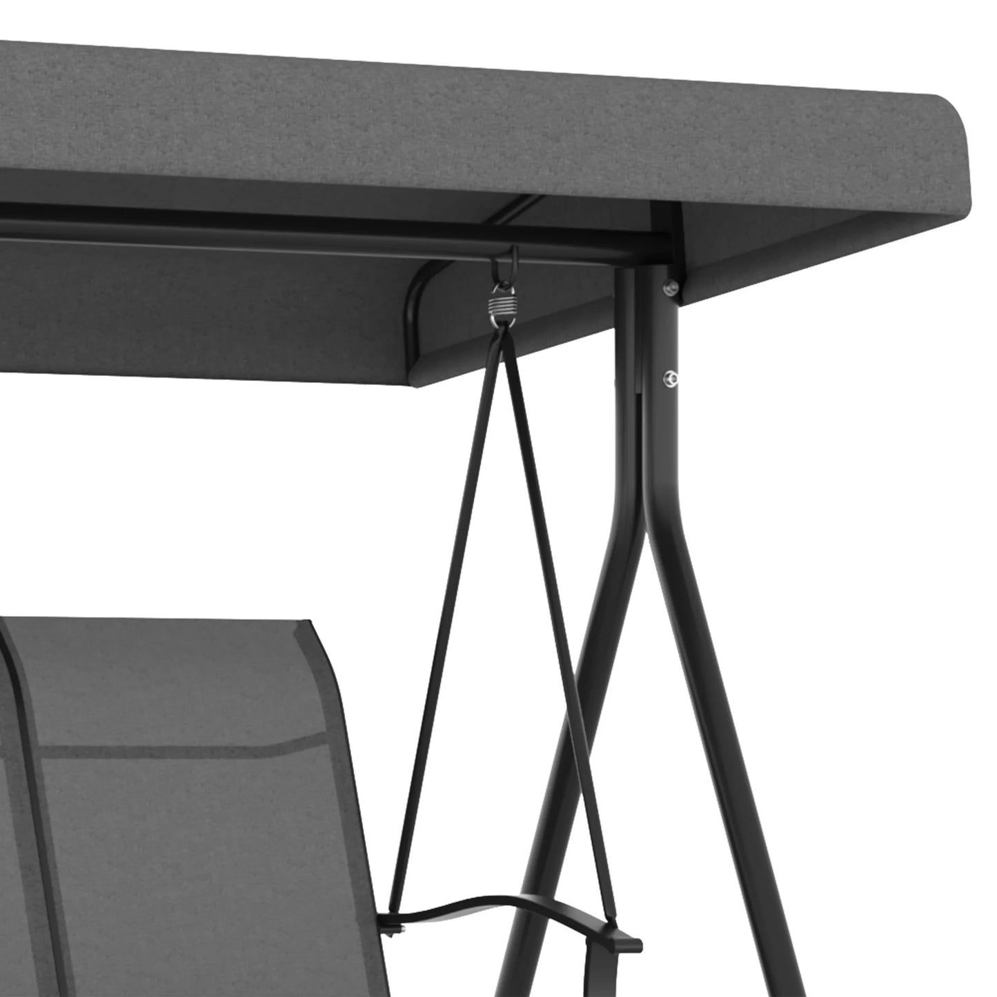 Holivudo sūpynės, 3 asmenims, reguliuojamas saulės stogelis, iki 240 kg, tamsiai pilkos spalvos, 200 x 133 x 176 cm