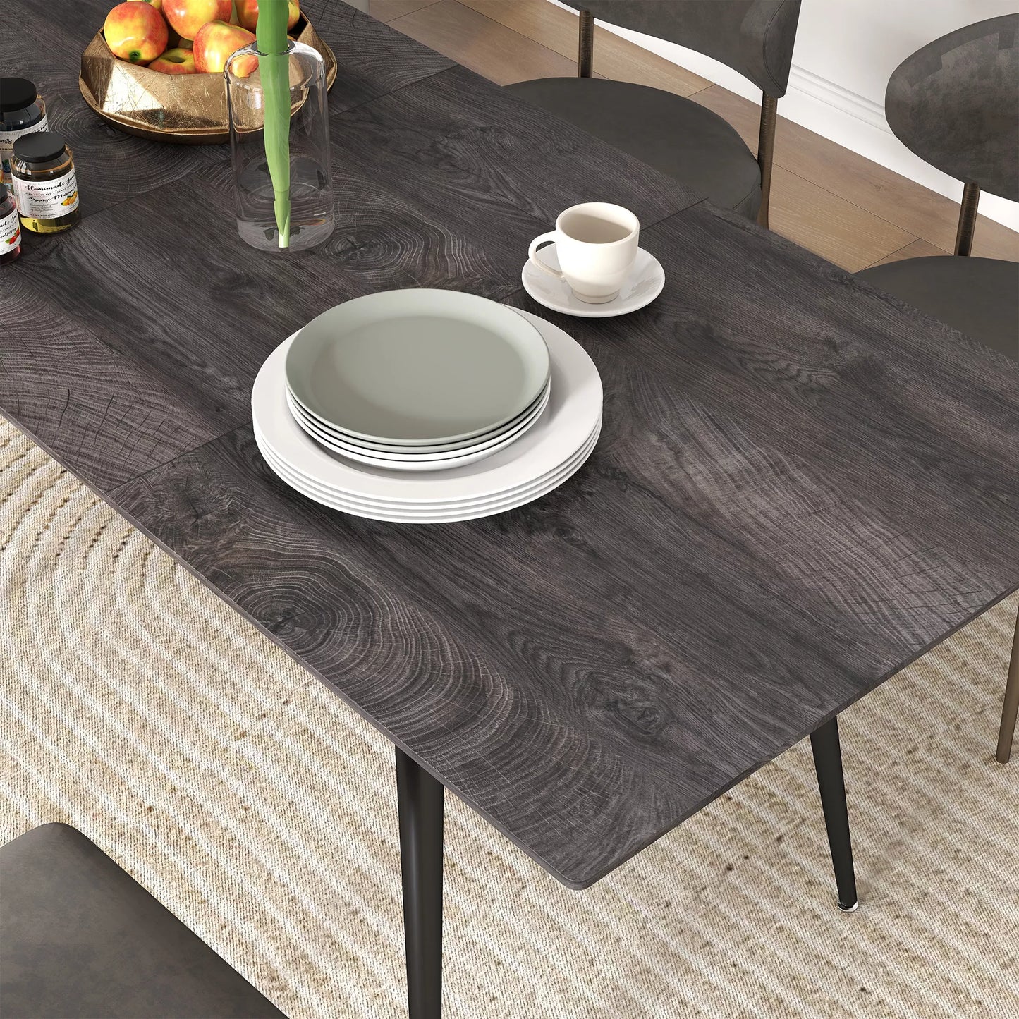 Išlankstomas valgomojo stalas, prailginamas stalas 6-8 žmonėms, virtuvės stalas su tvirtomis plieninėmis kojomis