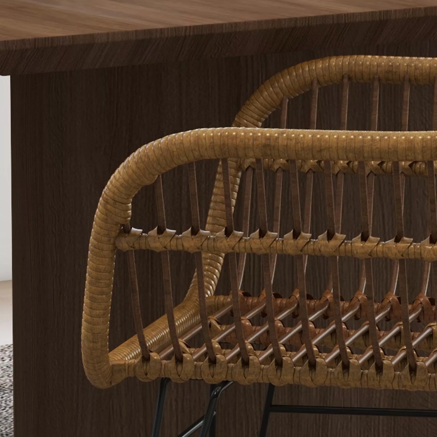 2 vnt. kėdžių komplektas boho stiliaus, virtuvinės kėdės, PE rotango, 56 x 60 x 79 cm, natūralios spalvos + juoda