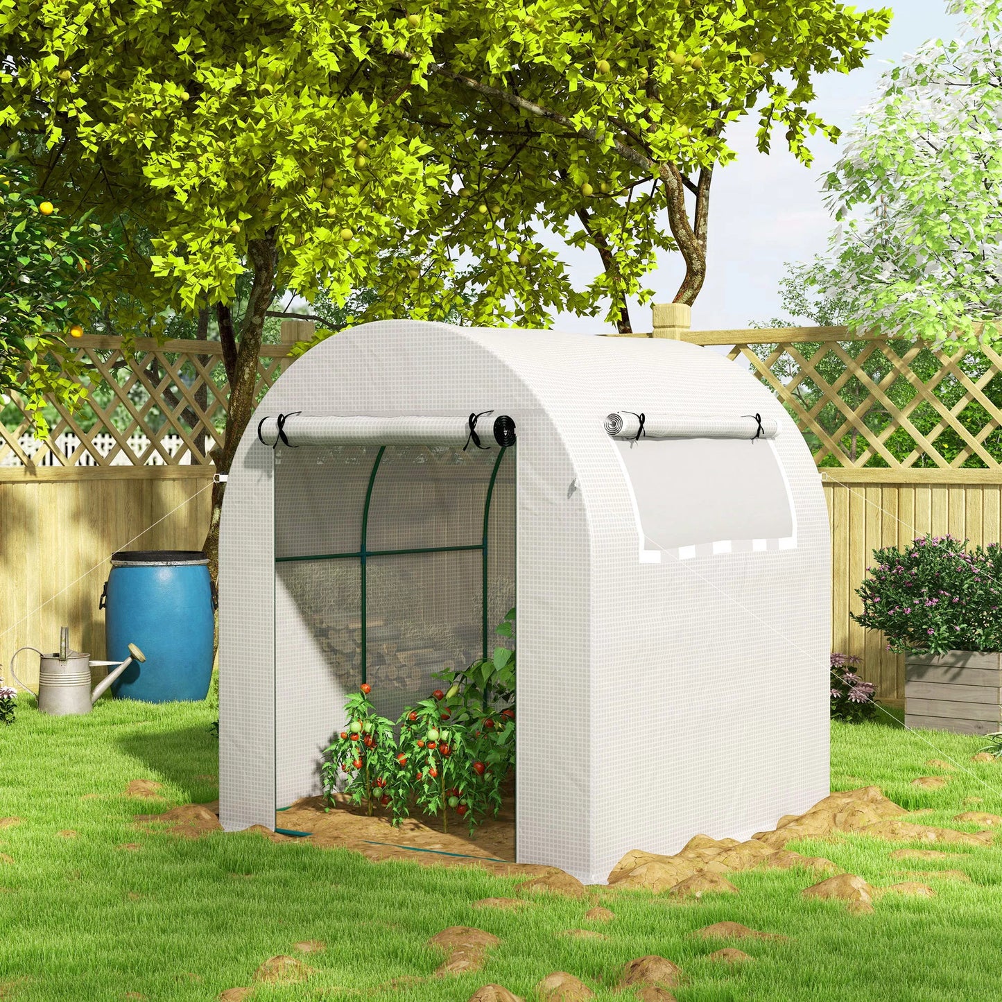 Šiltnamis, nešiojamas augalų namelis su plieniniu rėmu, plastikas, 143x73x195 cm, baltas