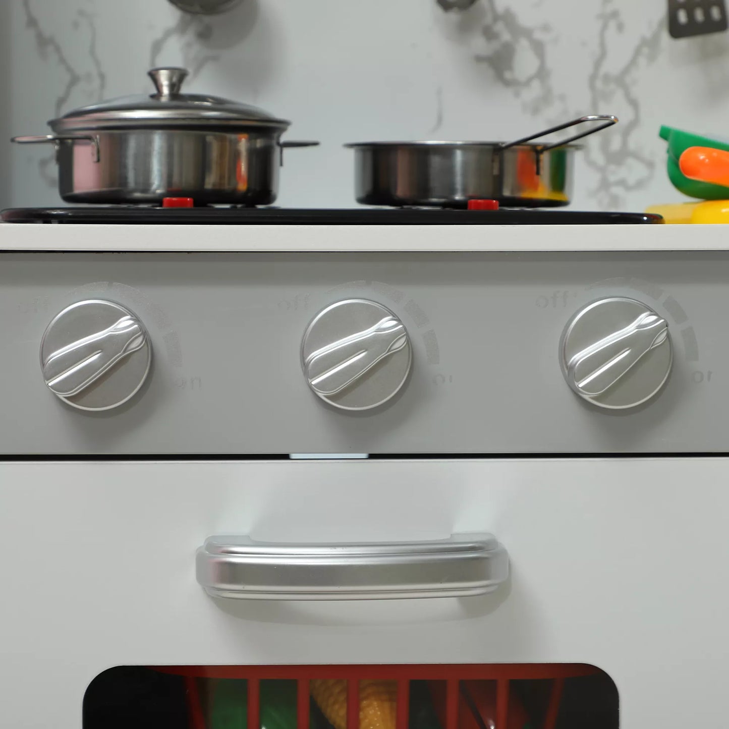 Žaidimų virtuvėlė su virykle, mikrobangų krosnele, daug priedų, reguliuojamo aukščio, 70,1 x 28 x 90,2/96,1 cm, balta