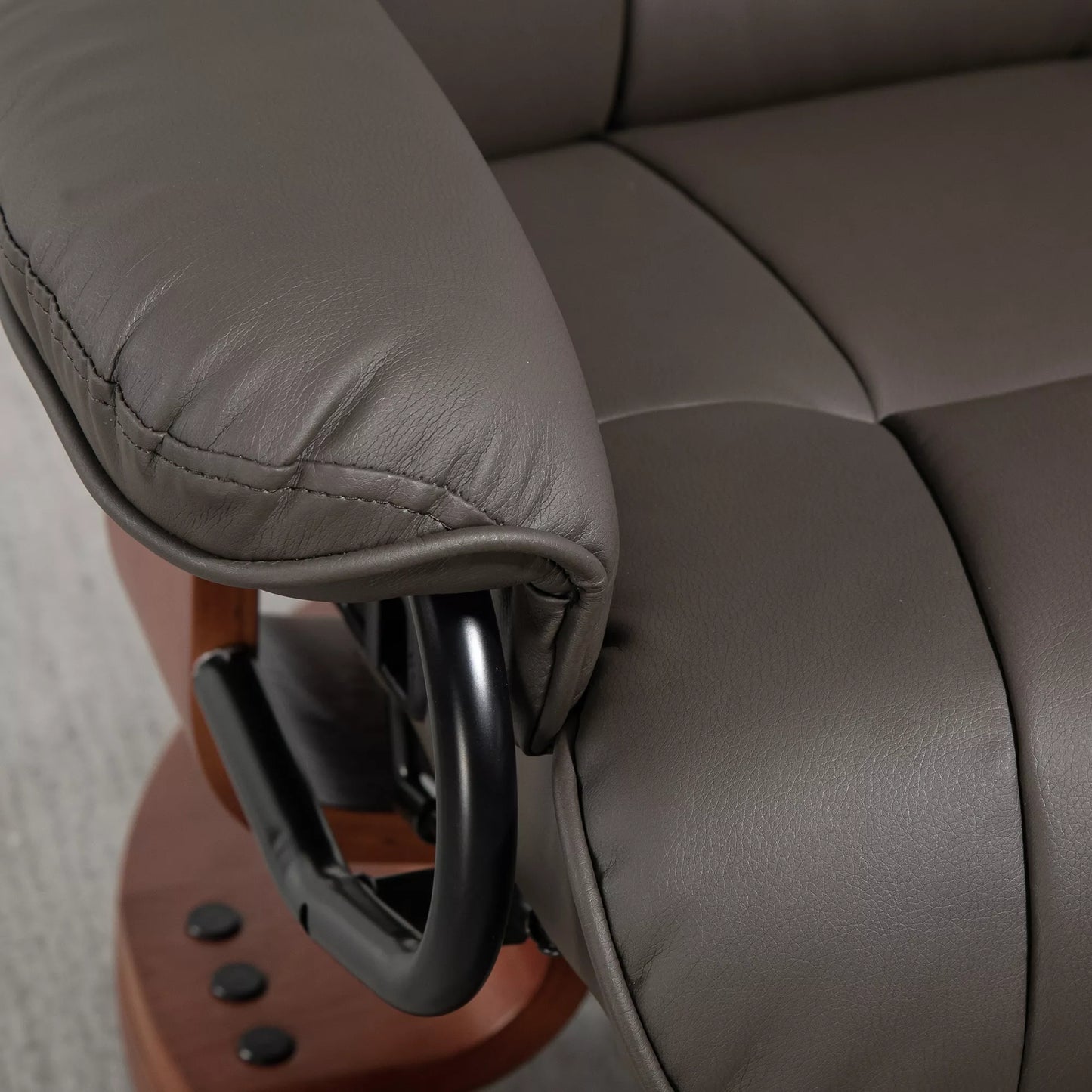 Relaksacinis krėslas su atlošimo funkcija, sukamasis, iki 150 kg, dirbtinės odos apmušalas, plieninis rėmas, rudas