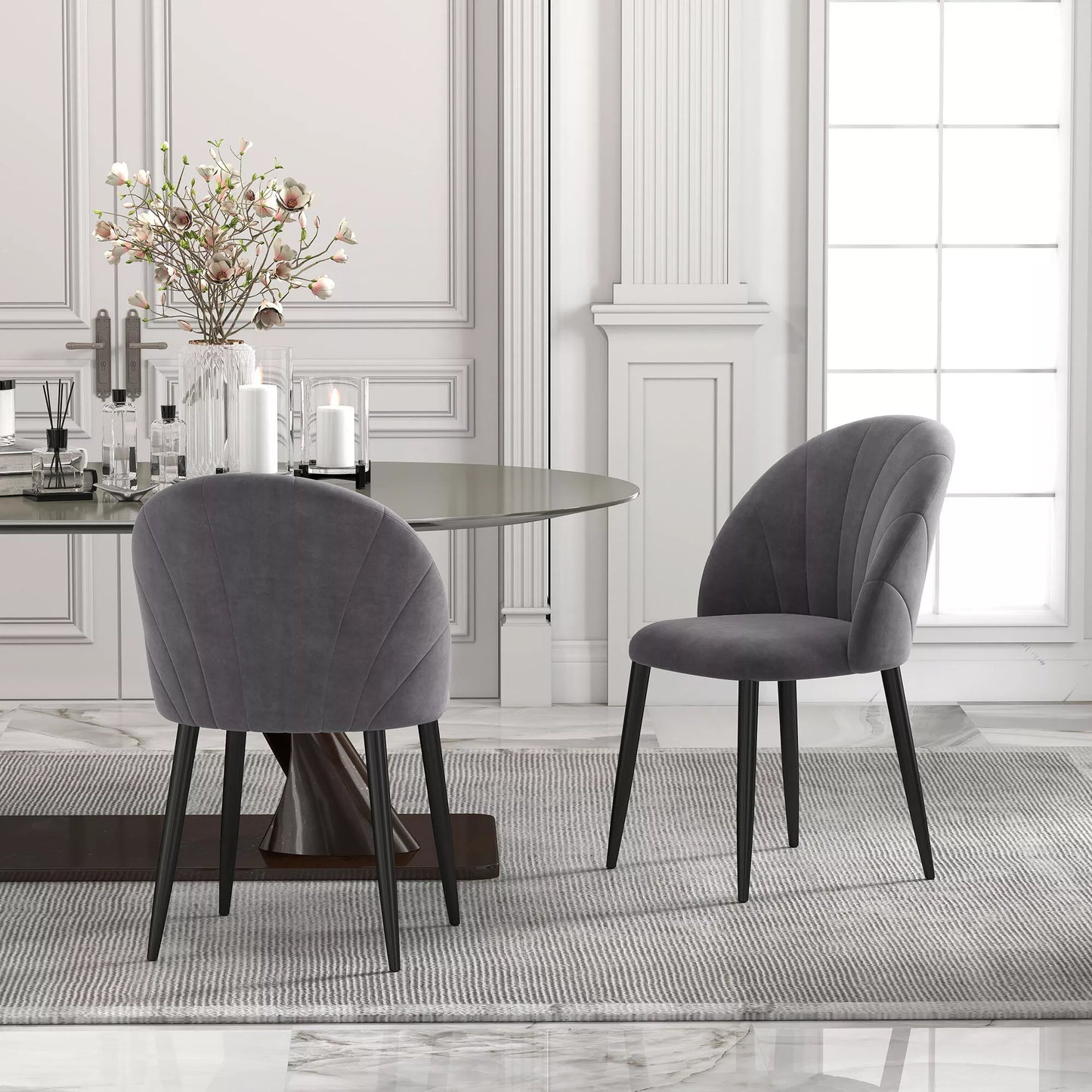 2 vnt. komplektas Valgomojo kėdės Akcentinės kėdės Virtuvės kėdės, Retro dizainas, Veliūro išvaizda, 52 cm x 54 cm x 79 cm, Pilka