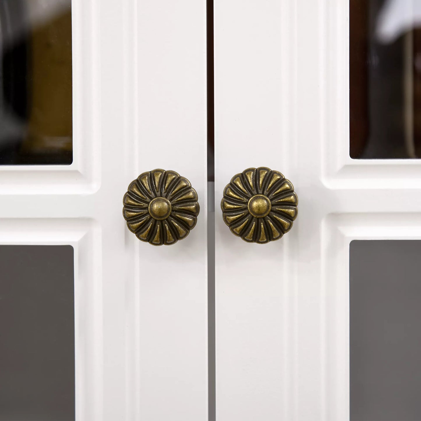 Virtuvės spintelė, bufetas, 2 stalčiai, 2 spintelės skyriai, klasikinis dizainas, balta+tamsiai ruda, 76 x 38 x 182 cm