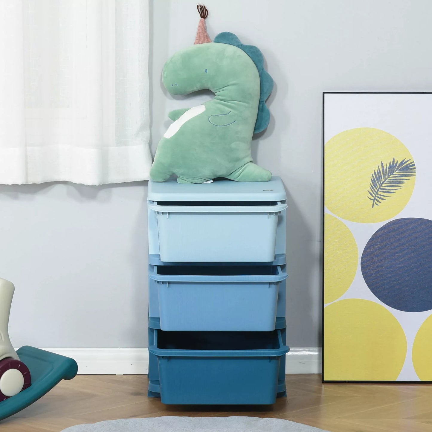 Vaikų daiktų laikymo dėžės, 3 stalčiai, suapvalinti kraštai, pakeltas dizainas, 37x37x56,5 cm, mėlynos spalvos