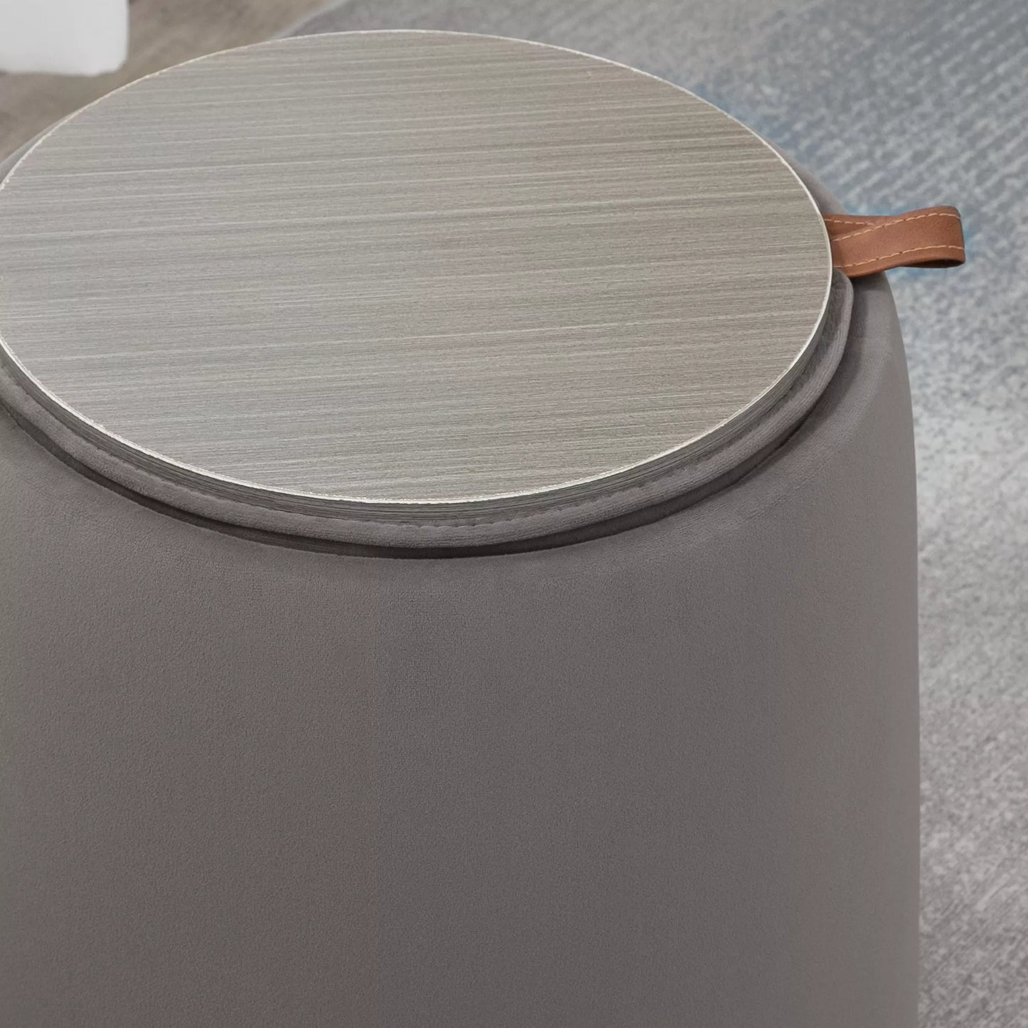 2-in-1 pufas su aksomo išvaizda, daiktų laikymo funkcija ir nuimamu dangčiu, Ø44 cm x 47,5 cm, pilkas