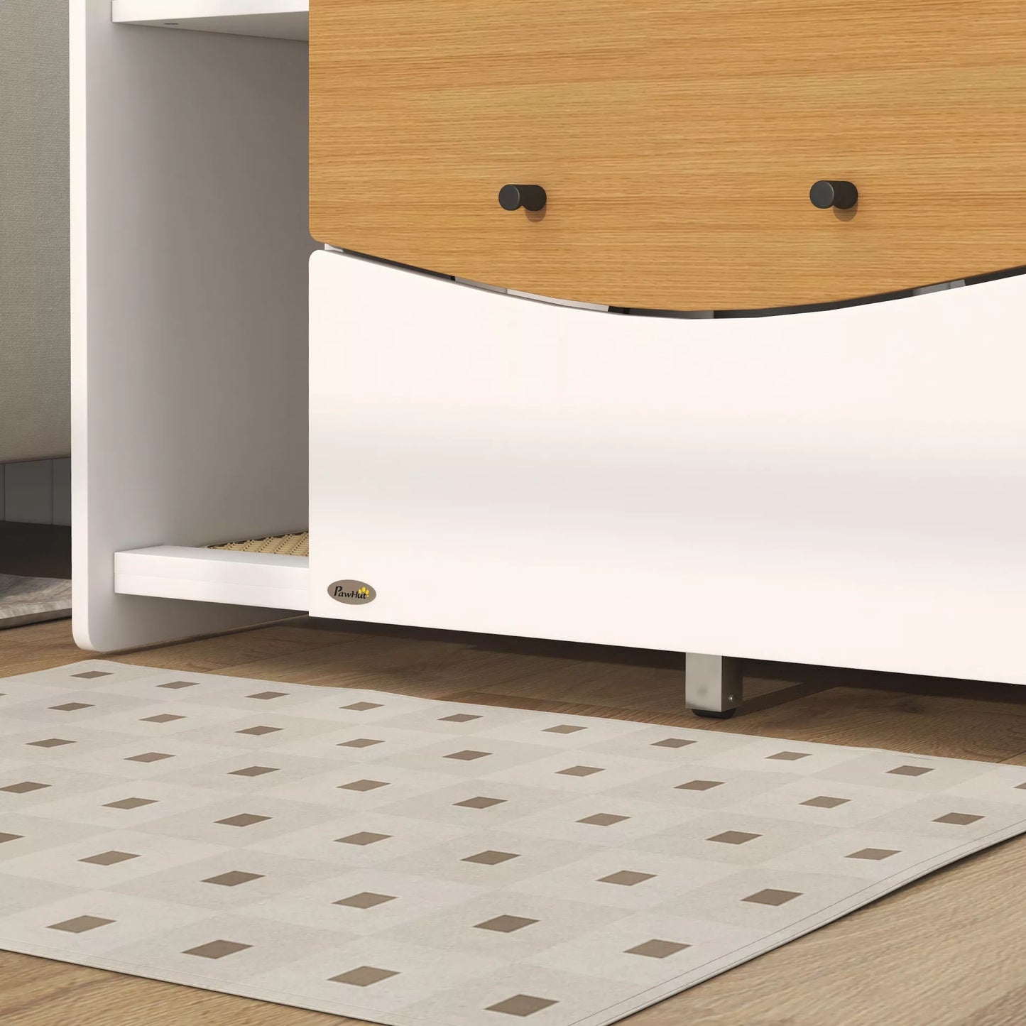 Kačių tualetas, ištraukiamas, spintelės dizainas, su kraiko padėklu, 78x50x51cm, Ąžuolas/Balta