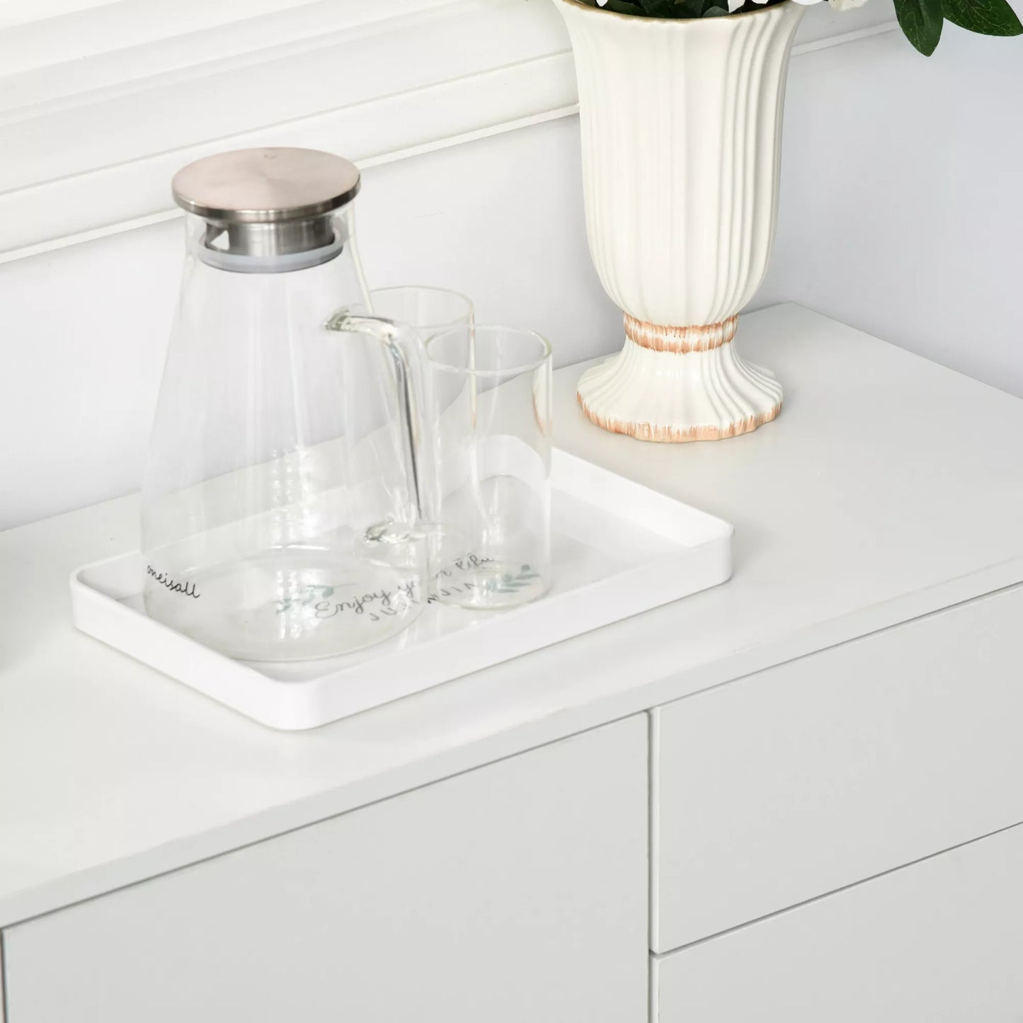 Komoda-bufetas, 2 stalčiai, Push-Click sistema, 117 cm x 36 cm x 74 cm, Balta