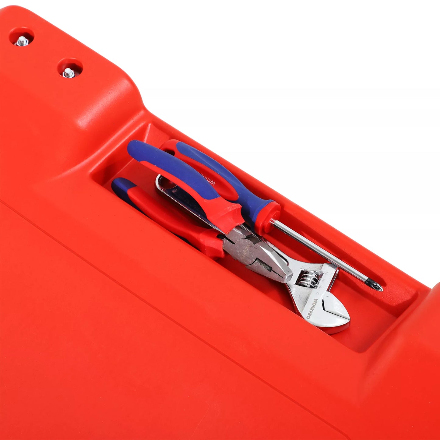 Montavimo vežimėlis, atrama galvai, padėklas įrankiams, atsparus aliejui, iki 120 kg, 100x48x12 cm, raudonas