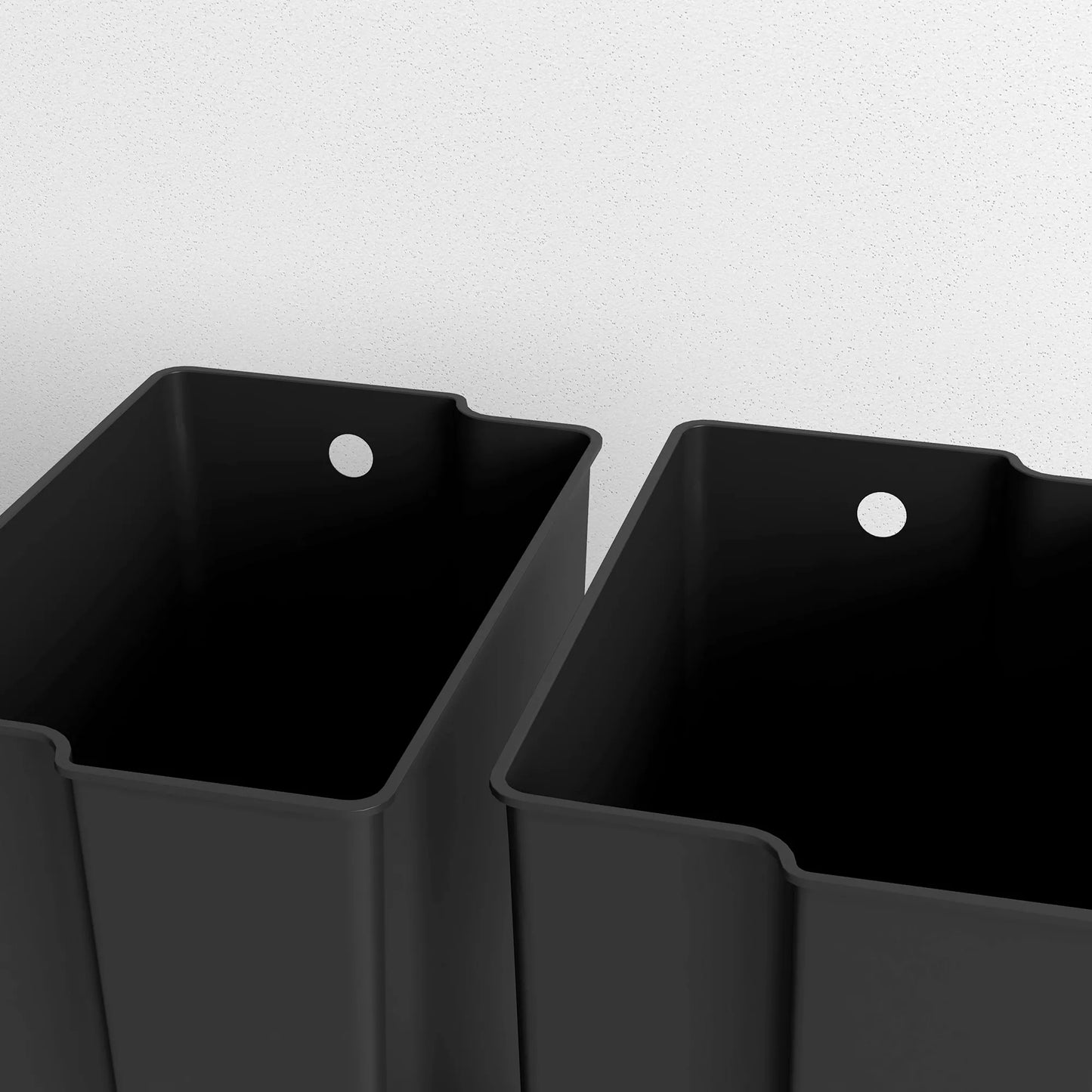 Šiukšliadėžė su 2x25 l skyrių, minkštu uždarymo dangčiu, apsaugota nuo pirštų atspaudų, pagaminta iš nerūdijančio plieno, juodos spalvos.