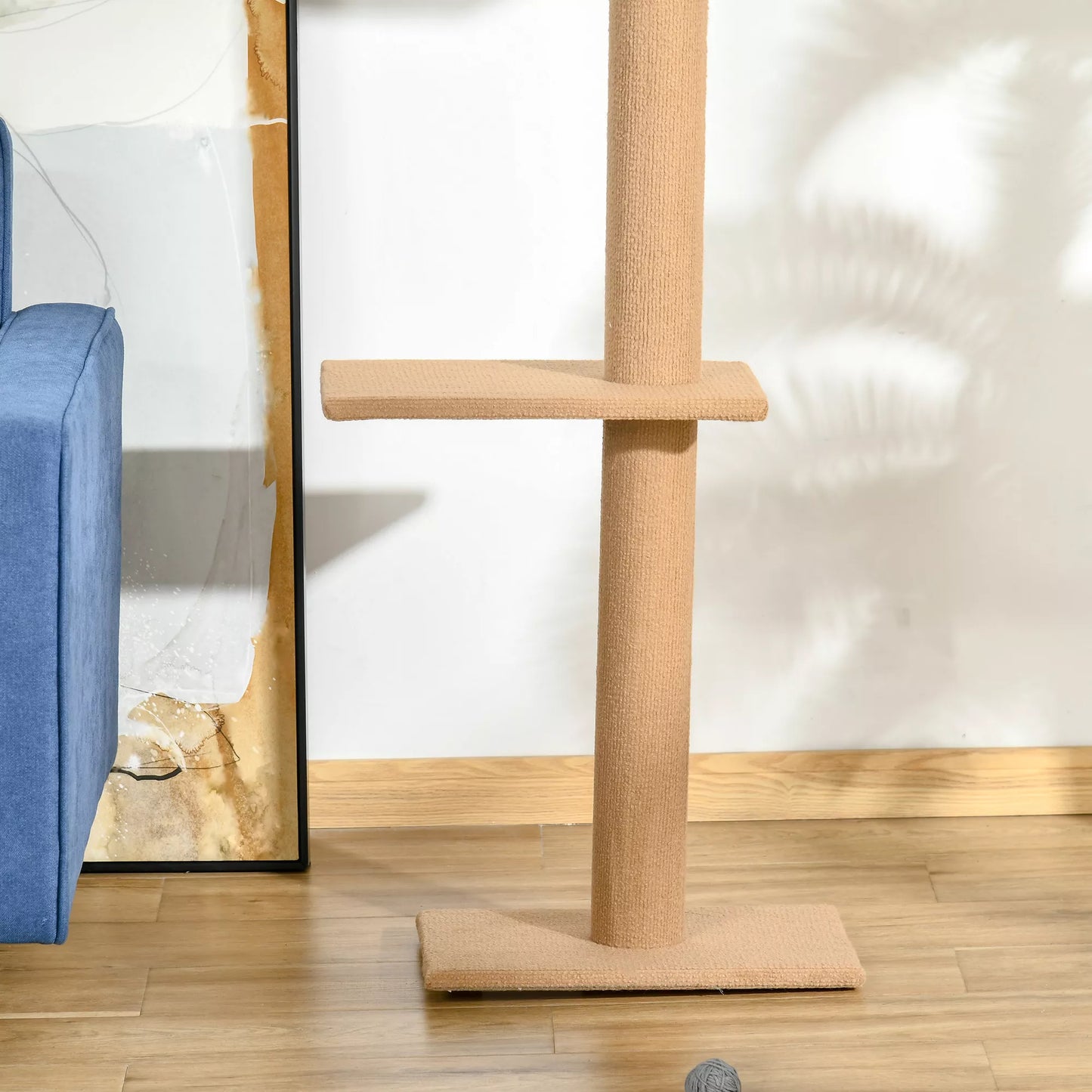 Lubinis kačių draskymo medis, 228-260 cm, aukščio reguliuojamas kačių laipynės medis su 3 lygiais, kačių draskyklė, žaidimų medis nuo grindų iki lubų, šviesiai rudas