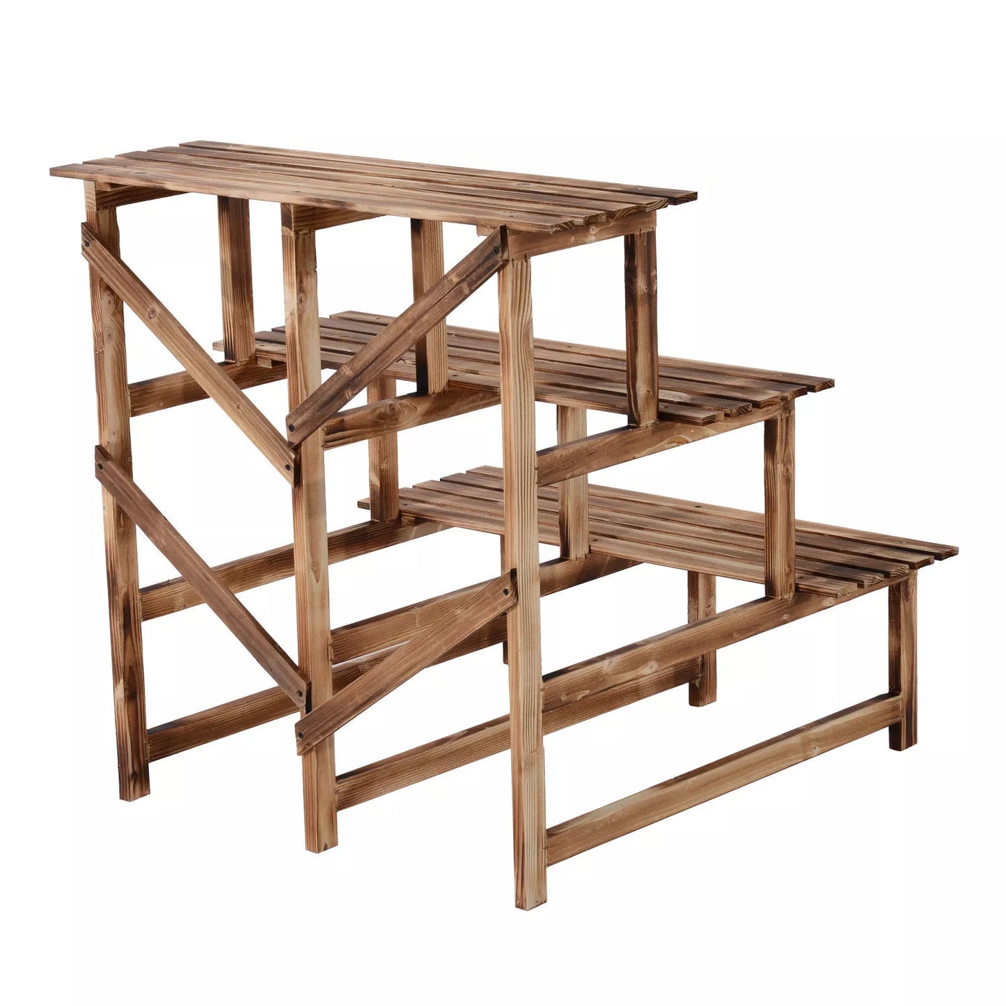 Augalų stovas, gėlių stovas, 3 pakopos, eglės mediena, 80 x 80 x 78cm