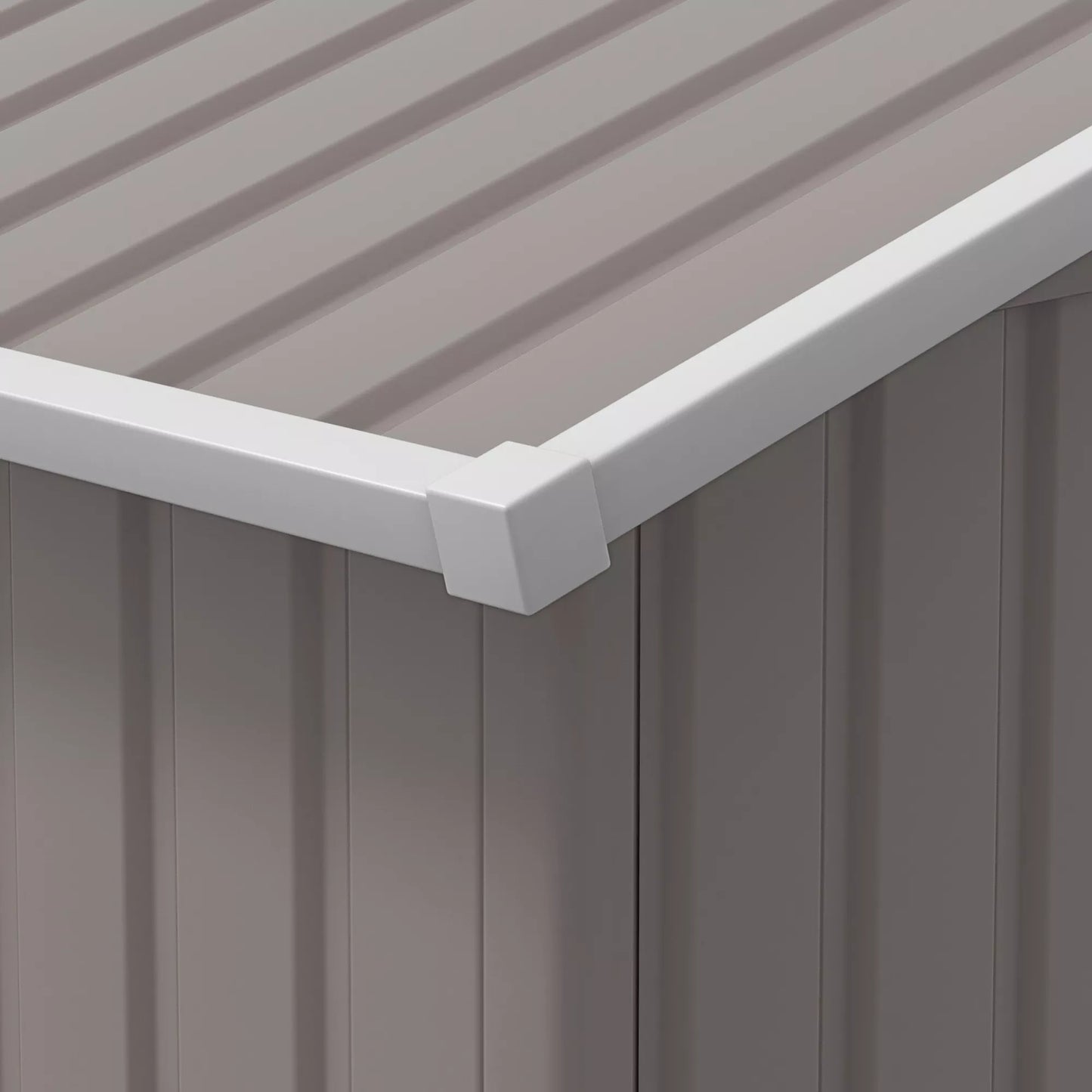 Sodo namelis įrankiams, atsparus oro sąlygoms, su ventiliacijos langeliais, stumiamosiomis durimis, plienas, šviesiai pilkas