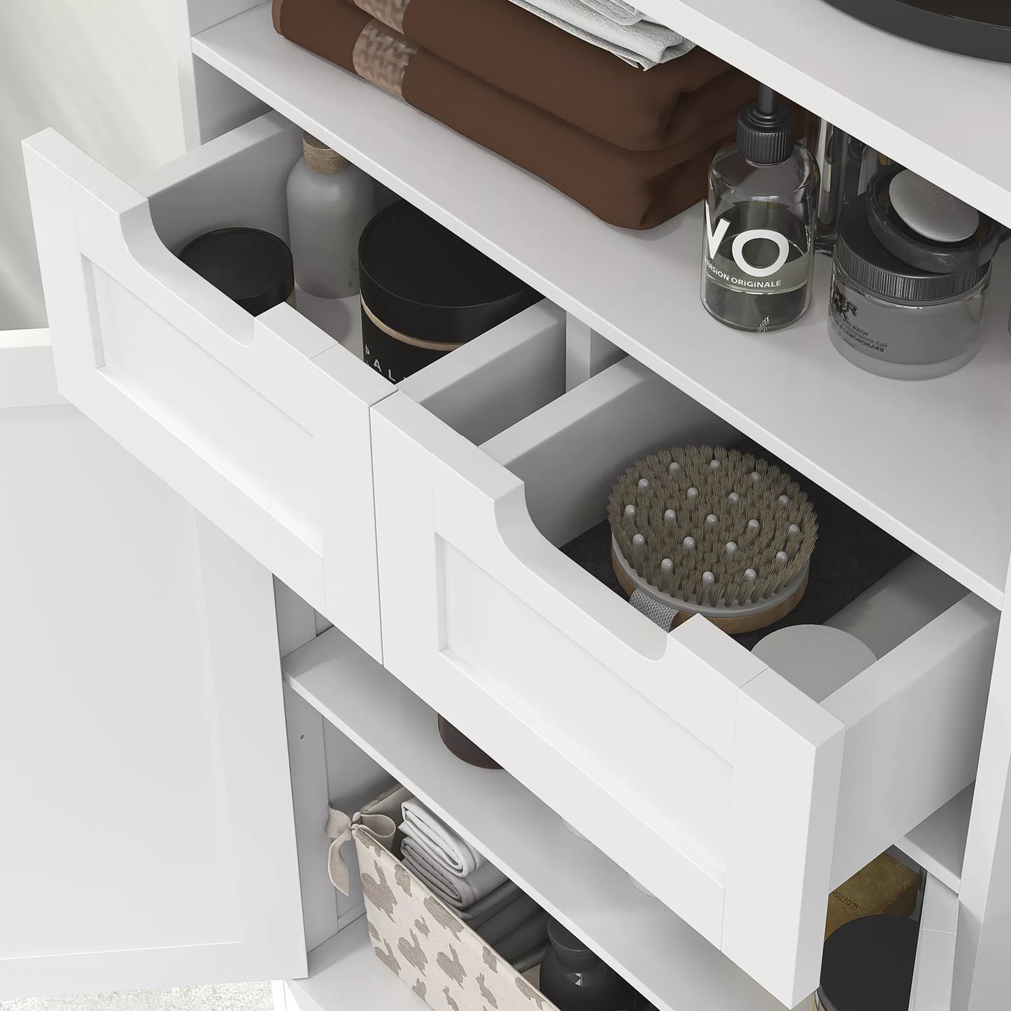 Vonios spintelė su 2 stalčiais, durimis, 60 x 30 x 109 cm, balta