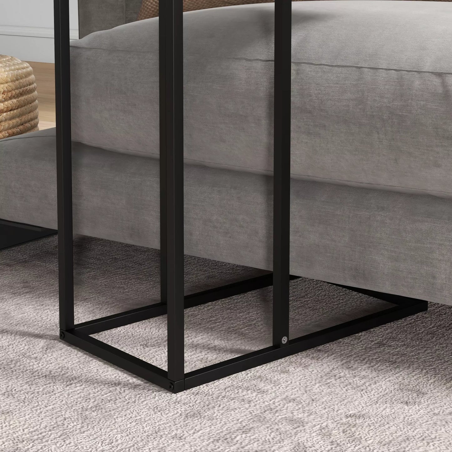 C formos staliukas, nešiojamojo kompiuterio staliukas, staliukas prie sofos, su plieniniu rėmu, juodas