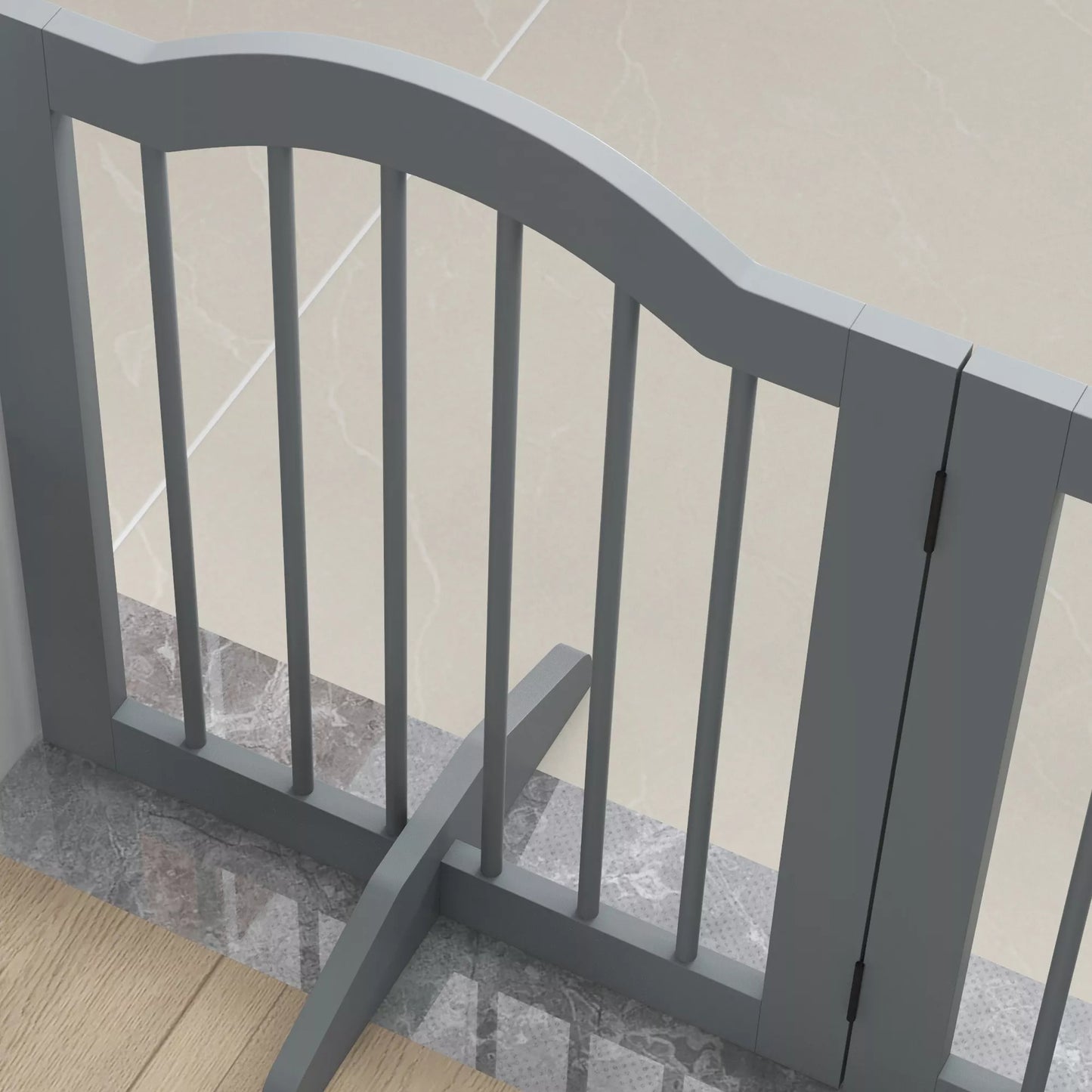 PawHut 3 dalių šunų atitvaras, 154,5 x 61 cm, sulankstomas šunų aptvaras su durelėmis, 2 atraminės kojelės, šviesiai pilkas