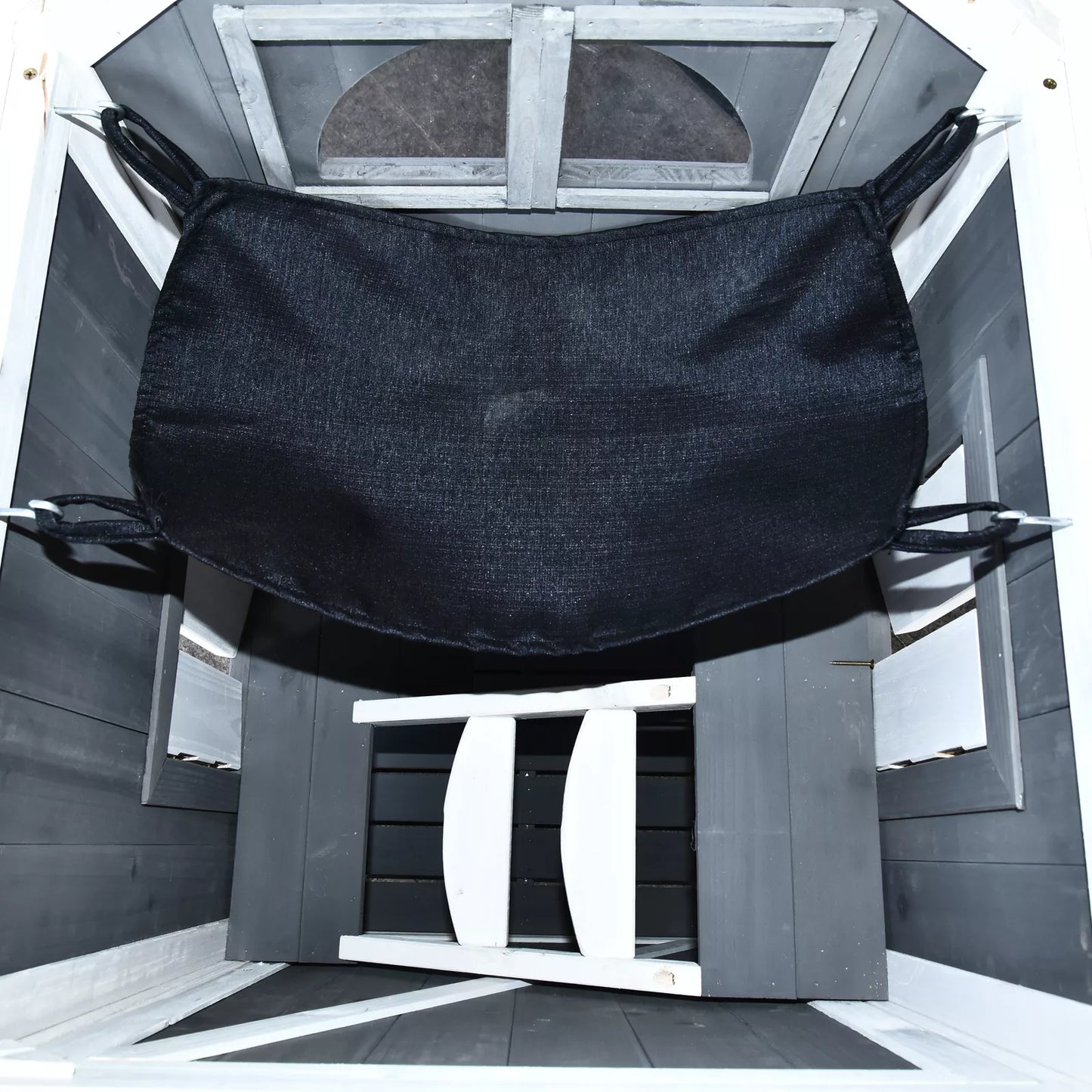 Dviaukštis lauko katės namelis iš eglės medienos, atsparus oro sąlygoms katės namelis su asfalto stogu, mėlynas, 59 x 55 x 109 cm