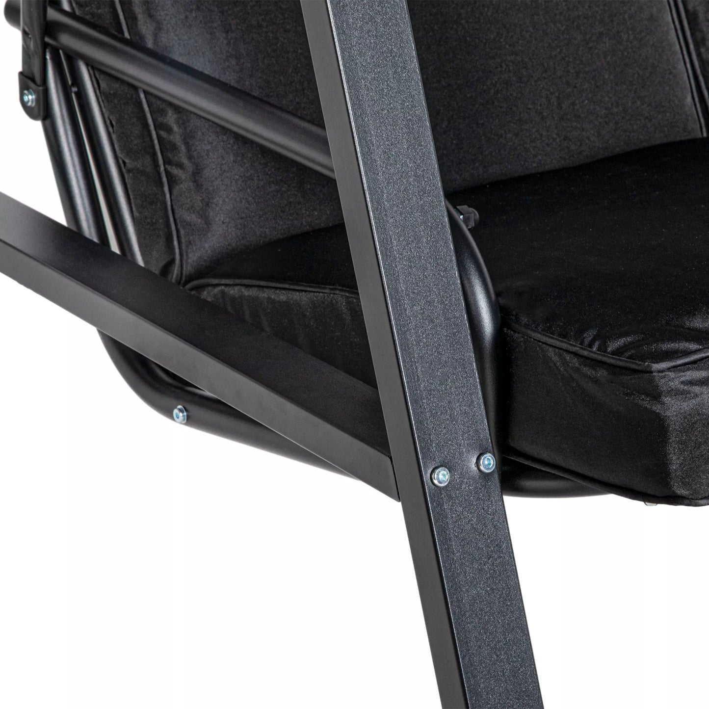 Holivudo sūpynės, 2 vietos sodo sūpynės su reguliuojamu stogu, atlaiko iki 220 kg svorį, 145 x 116 x 172 cm, juodos spalvos