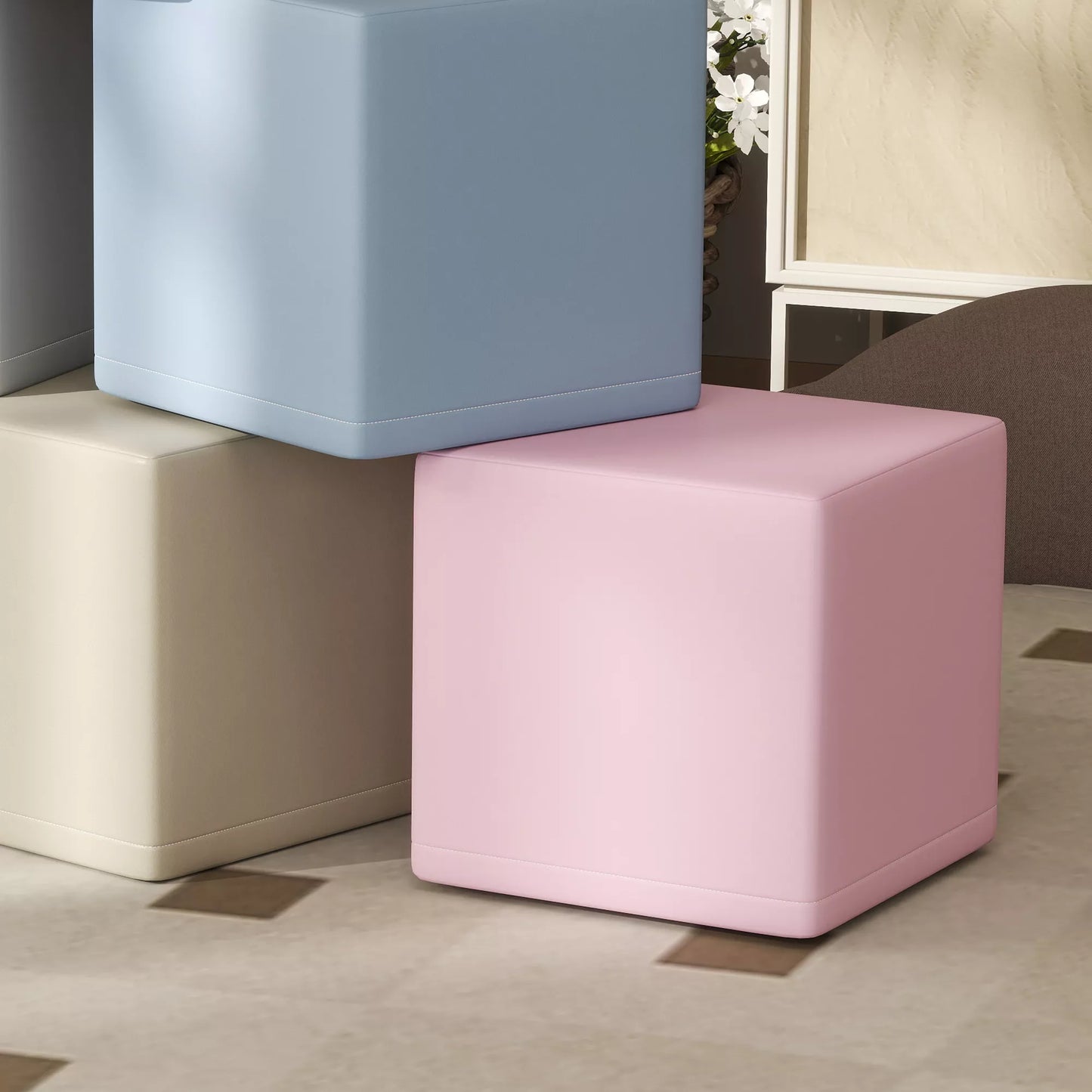 Minkšti blokeliai, 12 kubelių po 20 x 20 x 20 cm, lengvai prižiūrimi, saugūs vaikams, 1-3 metukams, dirbtinė oda