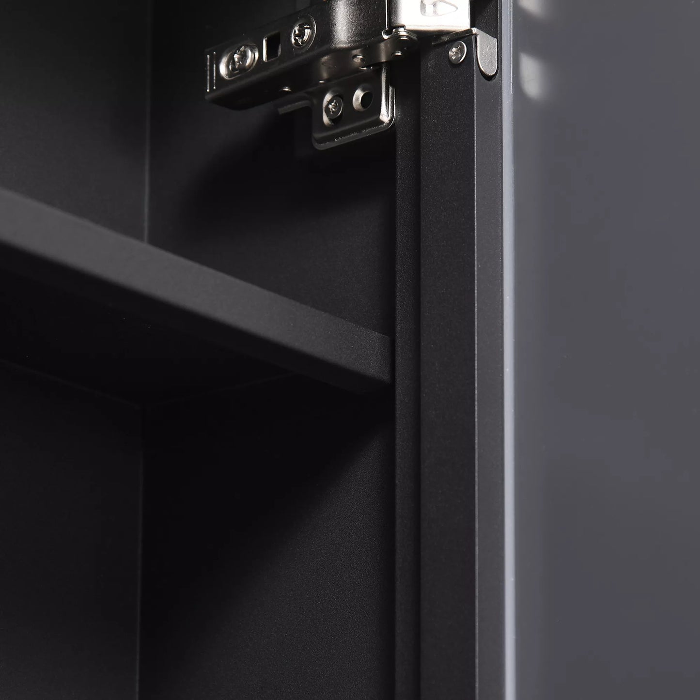 Veidrodinė spintelė, 3 lentynų skyriai, minkšti vyriai, plieninis korpusas, juoda, 40 x 15 x 60 cm