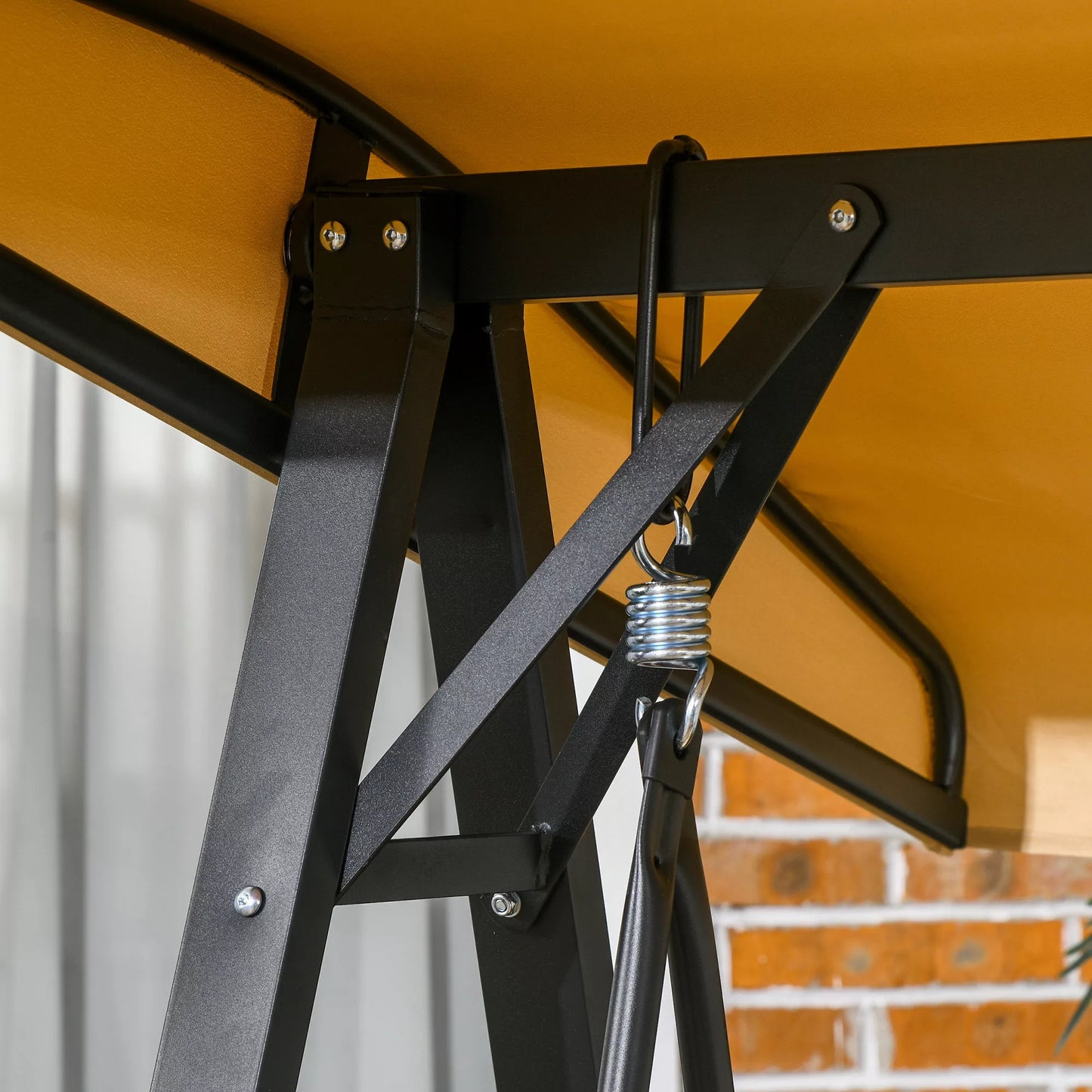 Holivudo sūpynės, 2 vietos sodo sūpynės su reguliuojamu stogu, atlaiko iki 220 kg svorį, 138 x 106 x 174 cm, smėlio spalvos