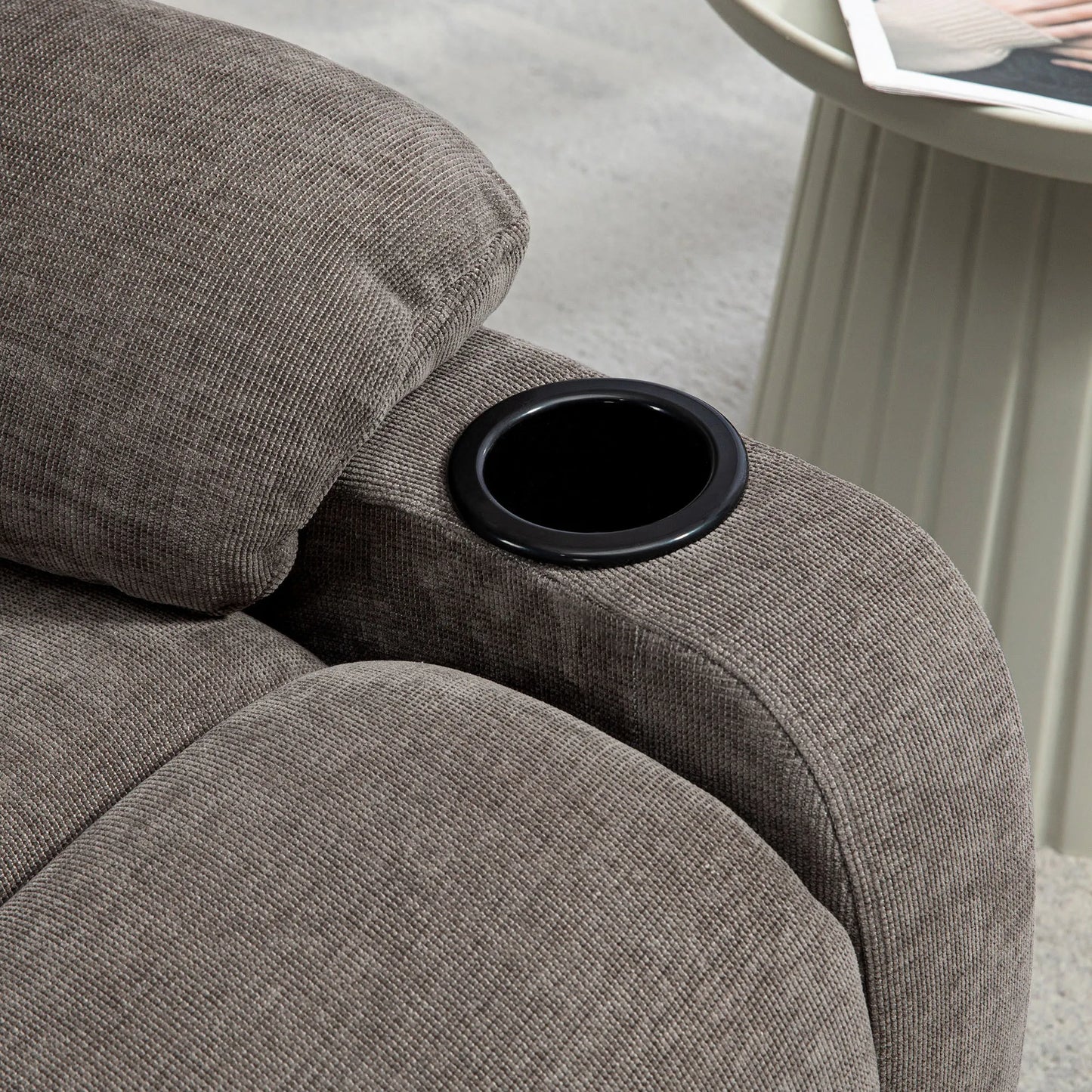 Sukamas poilsio krėslas su kojų atrama, modernus, iki 150 kg, plieninis rėmas, 88x96x108cm, šviesiai rudas