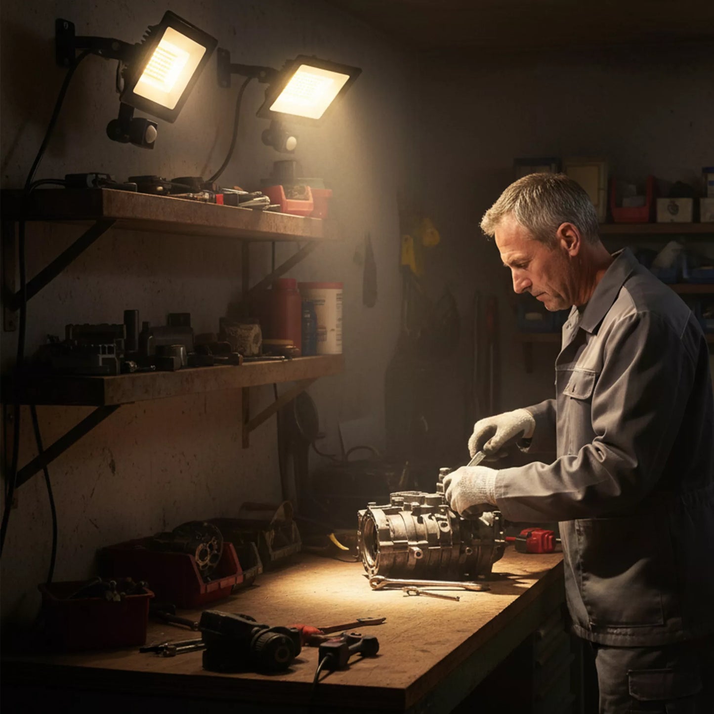 50 W darbo lempa, reguliuojama, 3 režimai, aliuminis, lankstus naudojimas, juoda