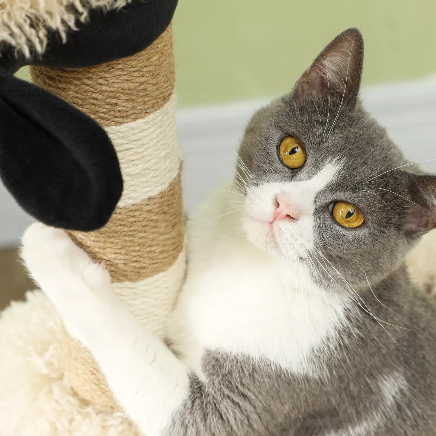 Katės medis avies dizaino, su draskykle, tuneliu ir žaislu, 98 cm, šviesiai rudas