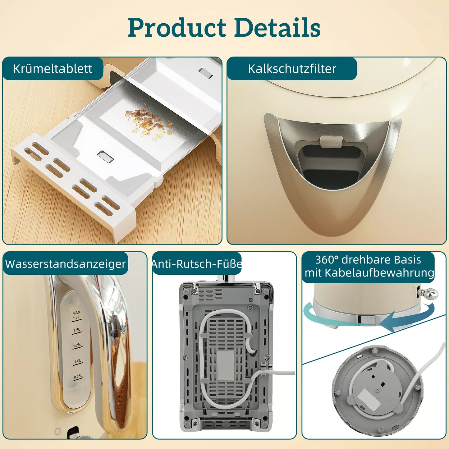 Virdulio ir skrudintuvo rinkinys, 2200W, 7 rudumo lygiai, įvairios funkcijos, kreminės spalvos