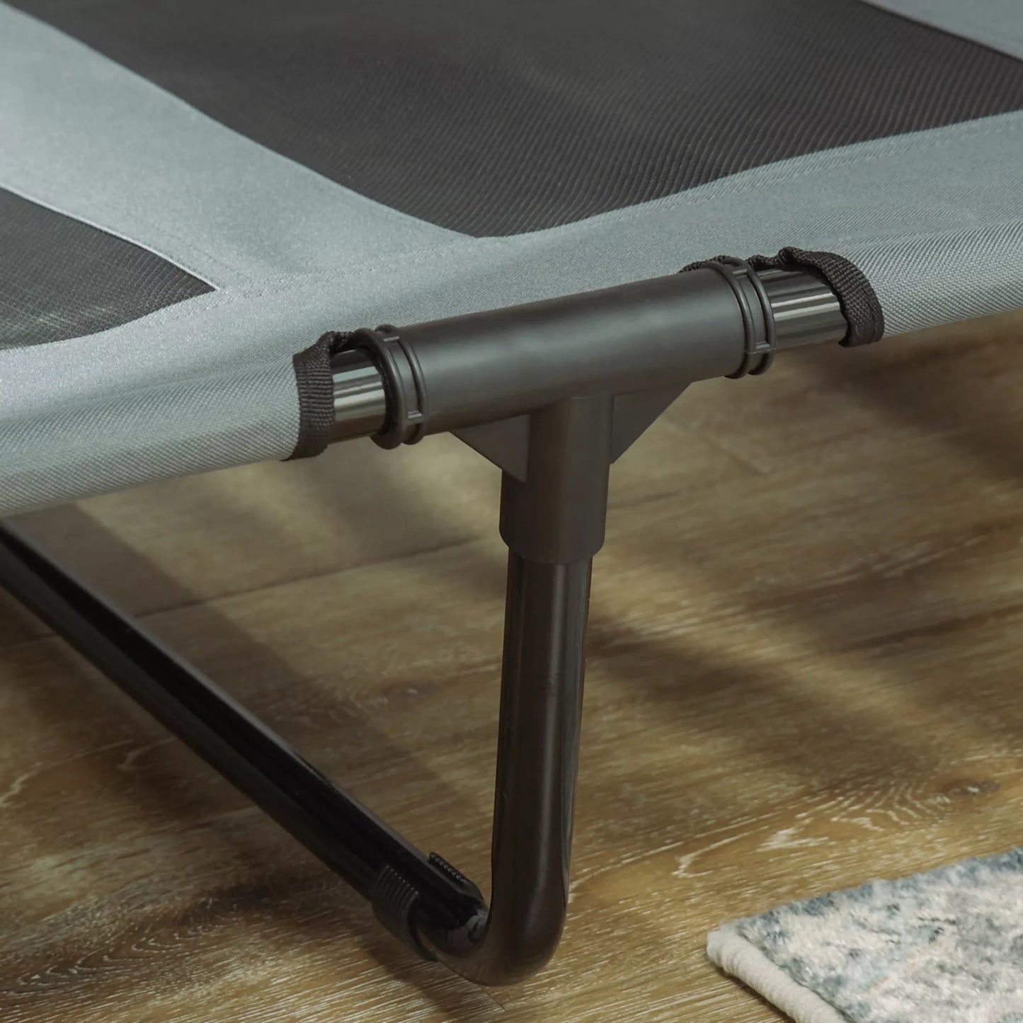 Paaukštinta šunų lova su stogeliu, naminių gyvūnėlių lova lauke, kvėpuojanti, taftos audinio, skirta stovyklavimui, pilka 122 x 92 x 108 cm