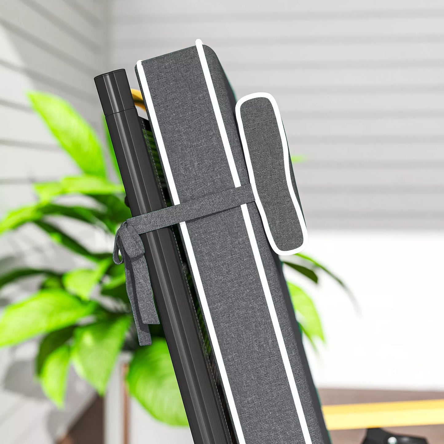 Sėdima pagalvėlė 120 x 47 x 9,5 cm atspari vandeniui, kėdės pagalvėlė su raišteliais, galvos atrama, UPF50+ Tamsiai pilka