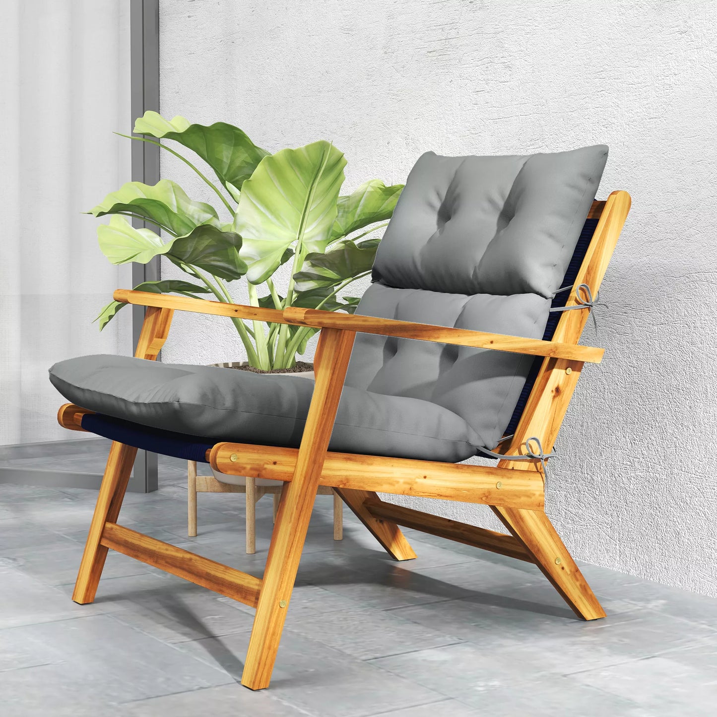 Sėdynės pagalvėlė, storo paminkštinimo sėdimiems baldams, su atlošu, skirta supamiems krėslams, vidaus ir lauko naudojimui, šviesiai pilka