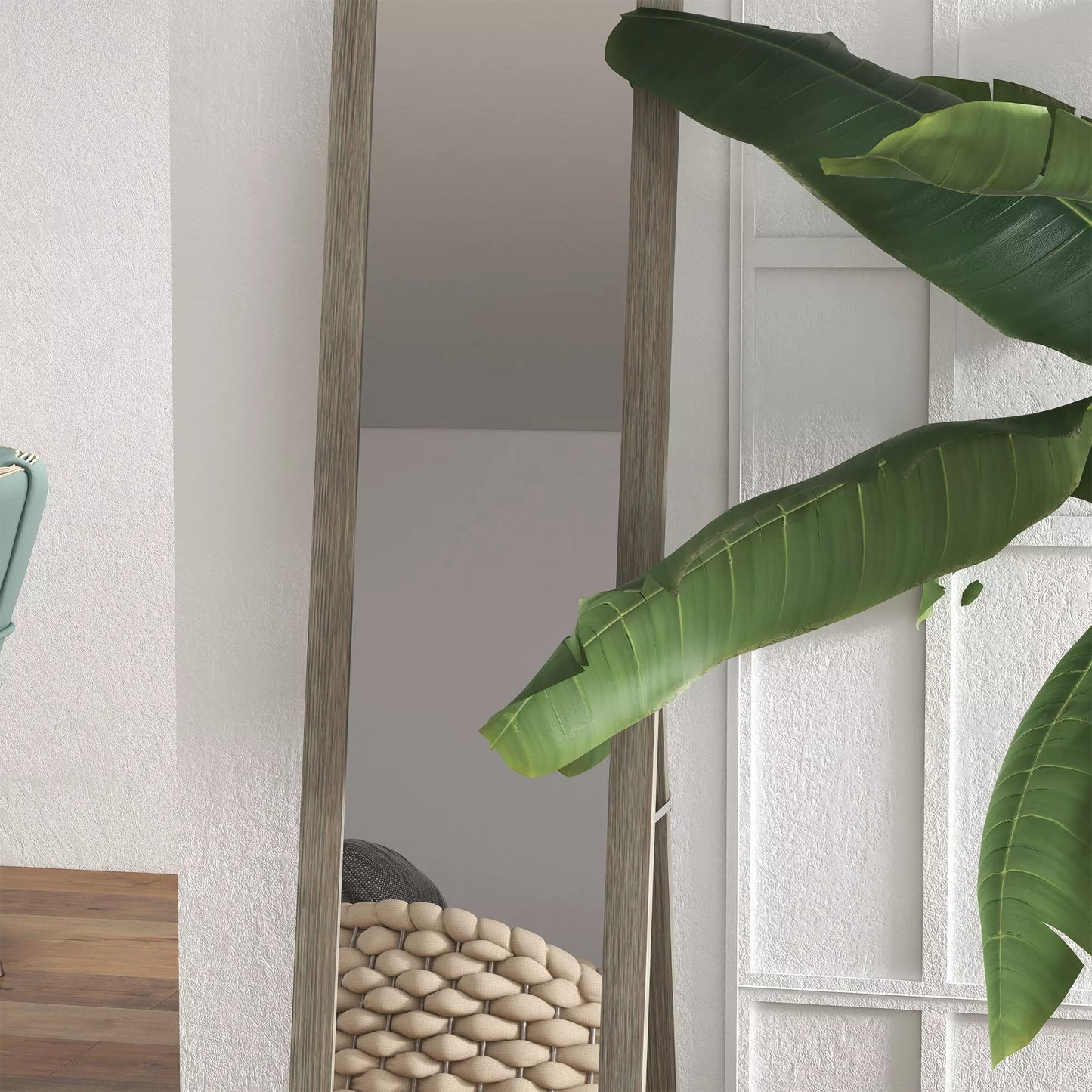 Pastatomas veidrodis, grindų veidrodis, sieninis veidrodis, su sieniniu tvirtinimu, medžio imitacija, 37 cm x 40 cm x 155 cm, rudas