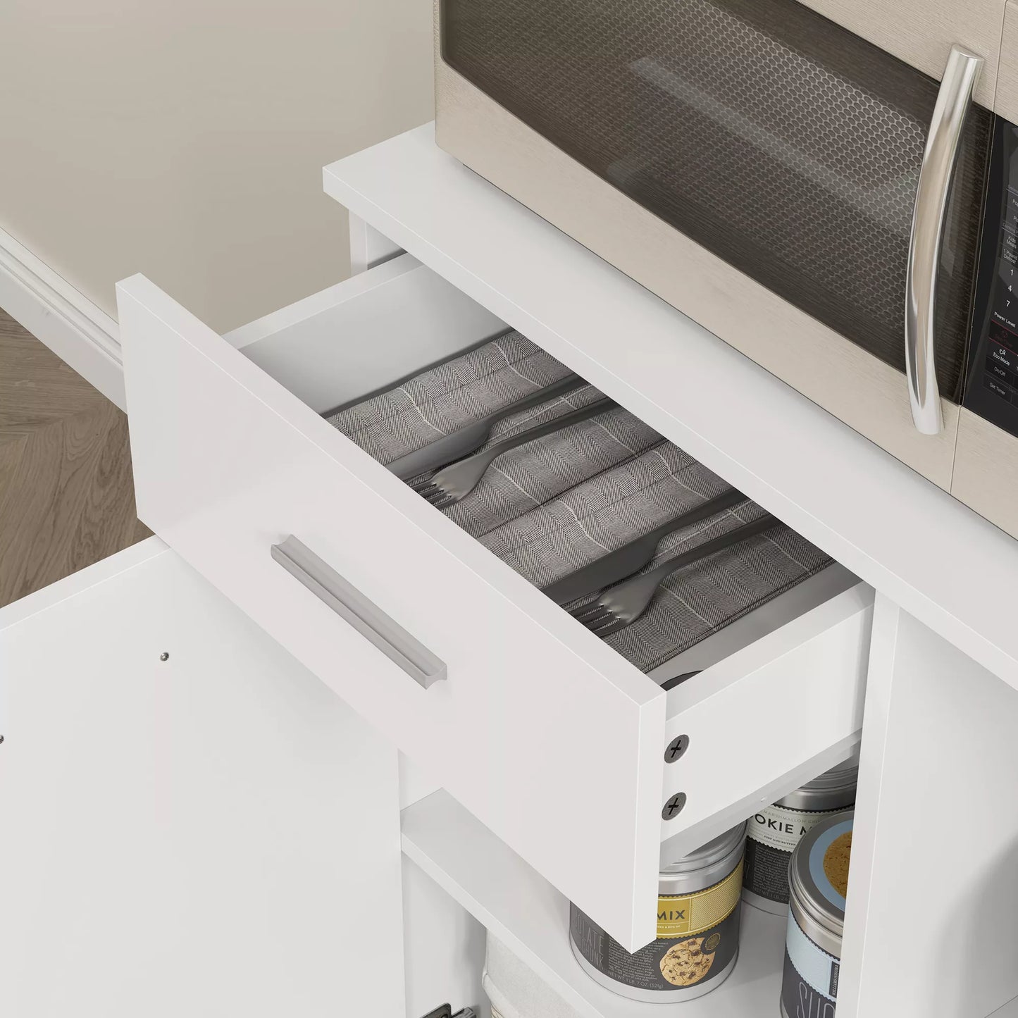 Virtuvinė spintelė, bufetas su stalčiumi, švelnaus uždarymo durelės, 80 x 35 x 180 cm, Balta