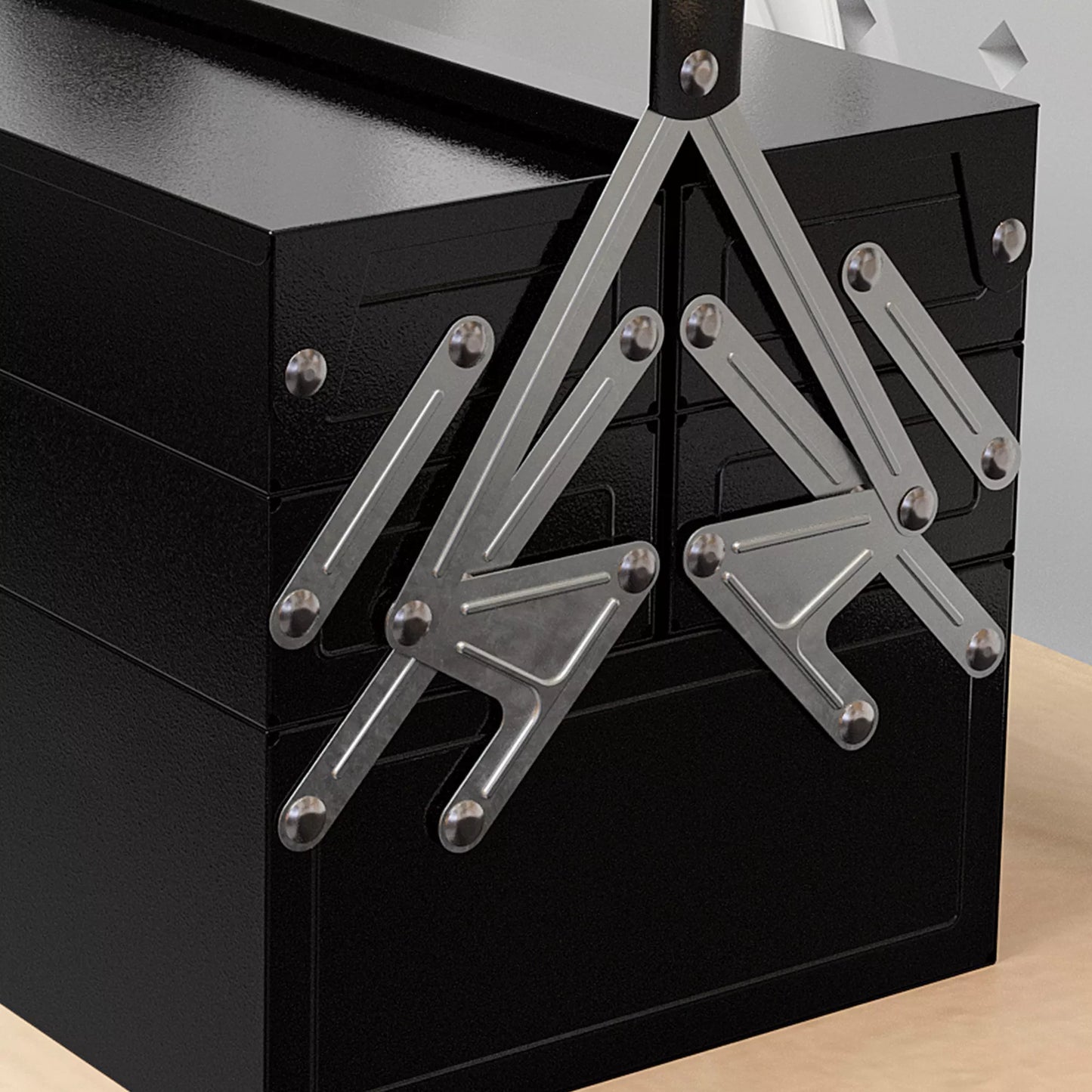 Įrankių dėžė, įrankių lagaminas su 3 pakopomis, plienas, 56I x 20P x 41A cm, juoda