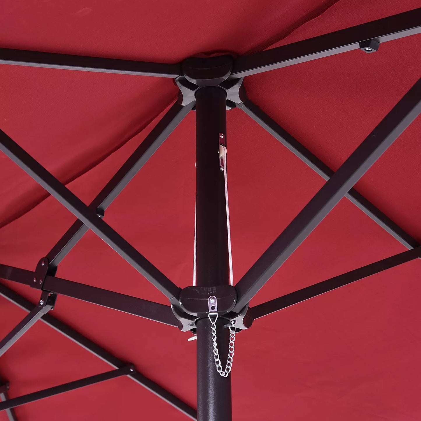 Dvipusis skėtis 455 x 270 cm, sodo skėtis su rankiniu mechanizmu, ovalus, stabilus metalinis stiebas, skėtis terasai, apsauga nuo saulės paplūdimiui, balkonui, terasai, sodui, vyno raudonumo